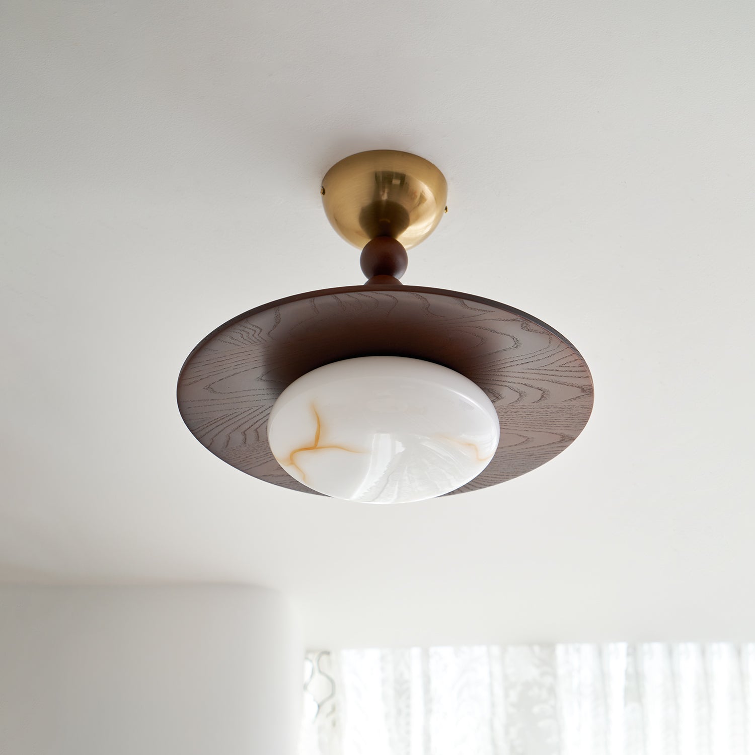 Deckenleuchte Holz Alabaster Rund, LED Deckenlampe Modern Ø36 cm 3000K