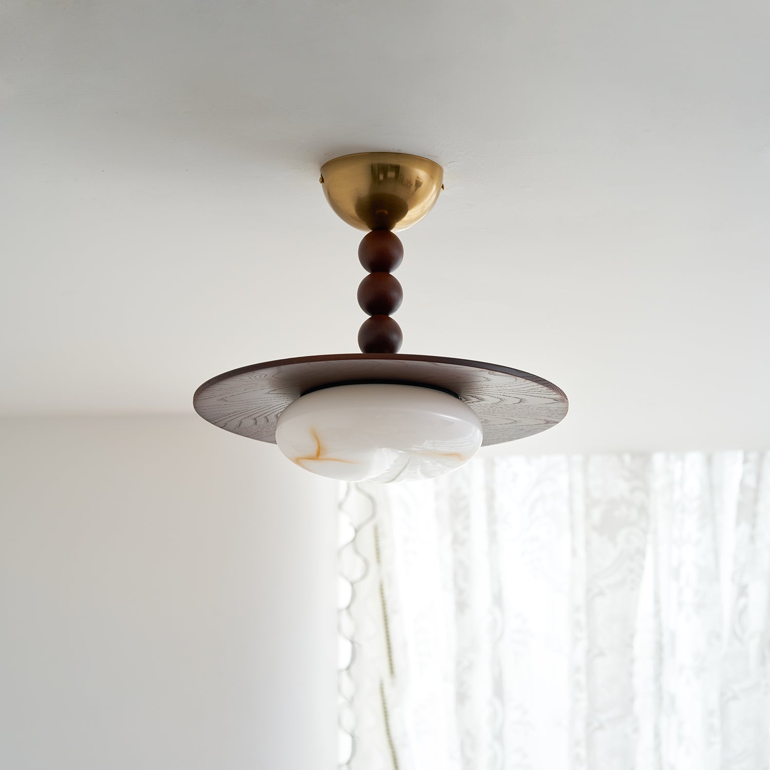 Deckenleuchte Holz Alabaster Rund, LED Deckenlampe Modern Ø36 cm 3000K