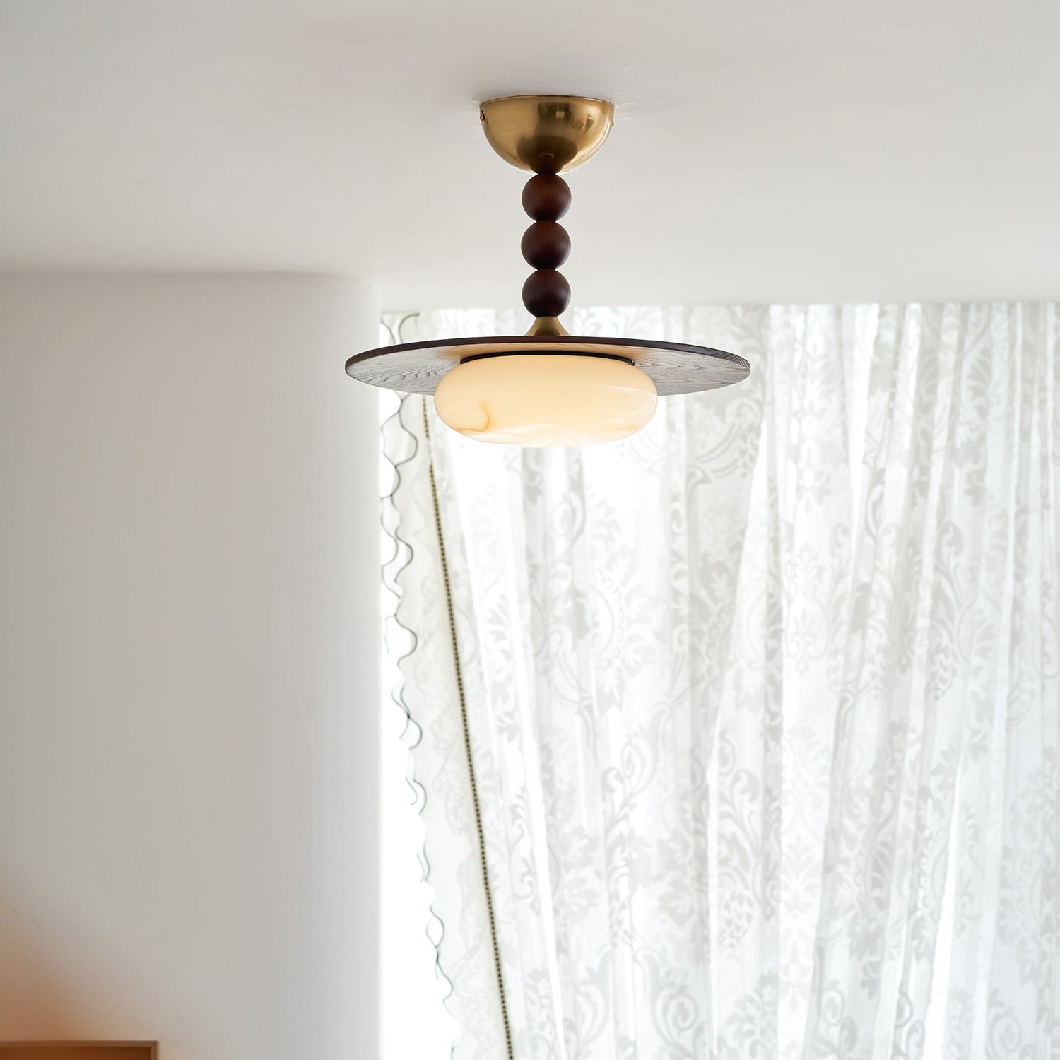Deckenleuchte Holz Alabaster Rund, LED Deckenlampe Modern Ø36 cm 3000K