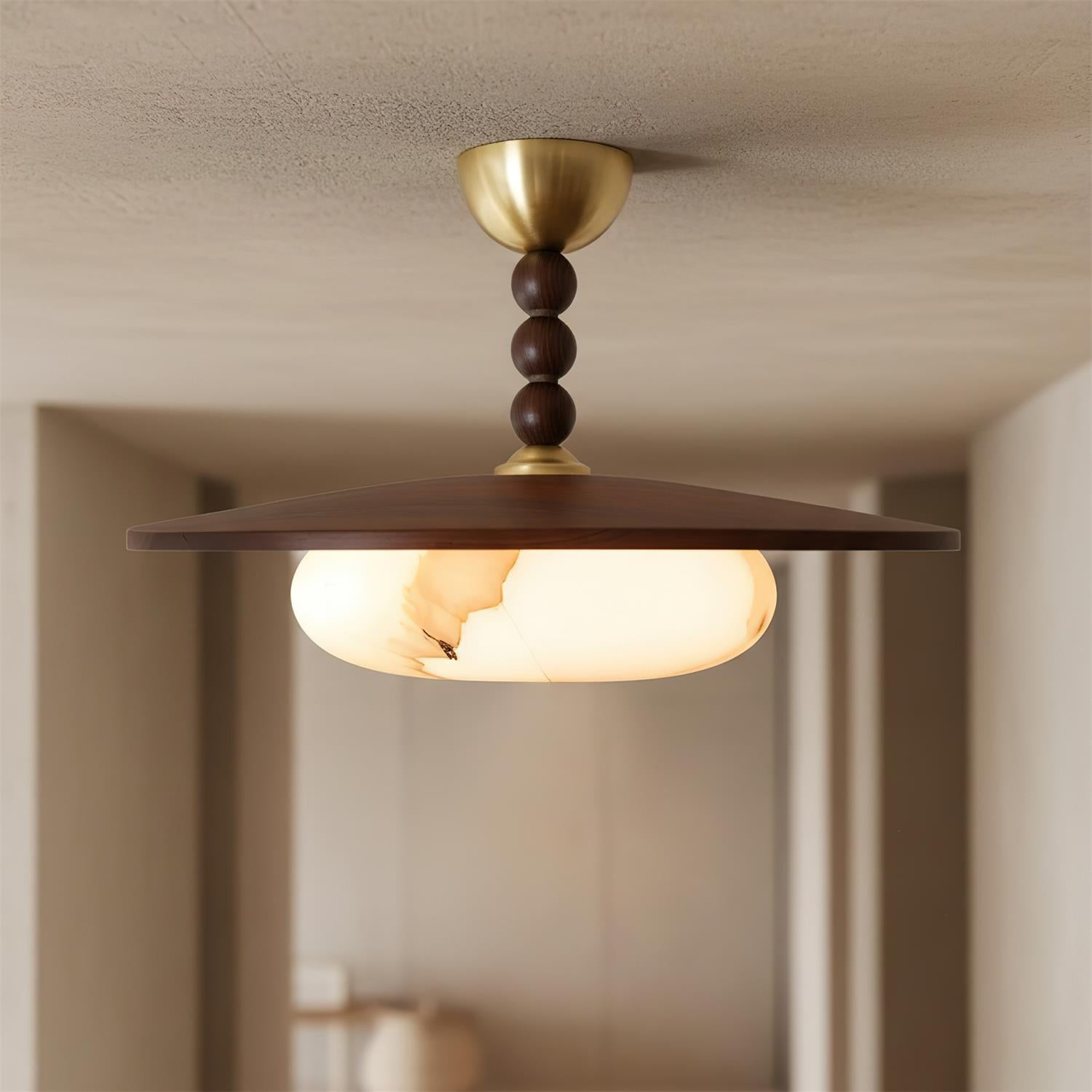 Deckenleuchte Holz Alabaster Rund, LED Deckenlampe Modern Ø36 cm 3000K