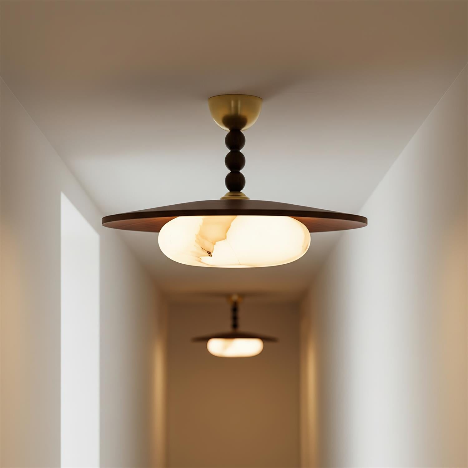 Deckenleuchte Holz Alabaster Rund, LED Deckenlampe Modern Ø36 cm 3000K