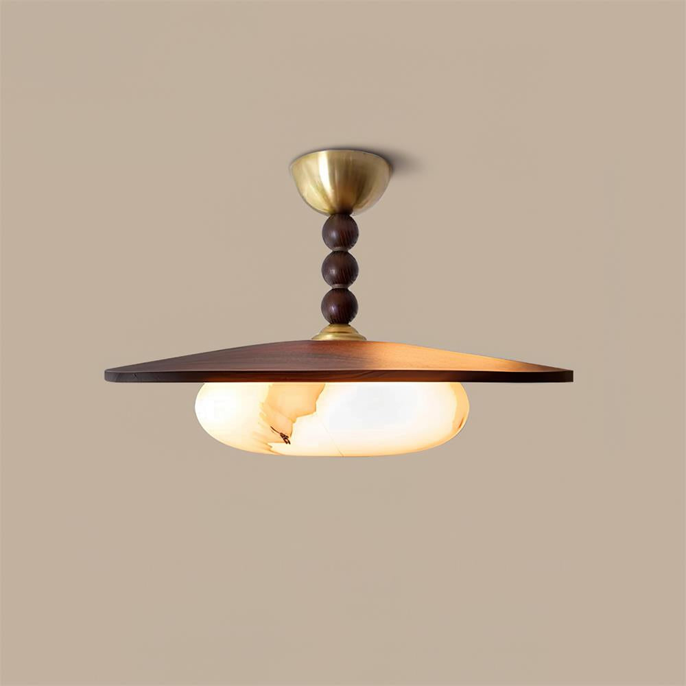 Deckenleuchte Holz Alabaster Rund, LED Deckenlampe Modern Ø36 cm 3000K