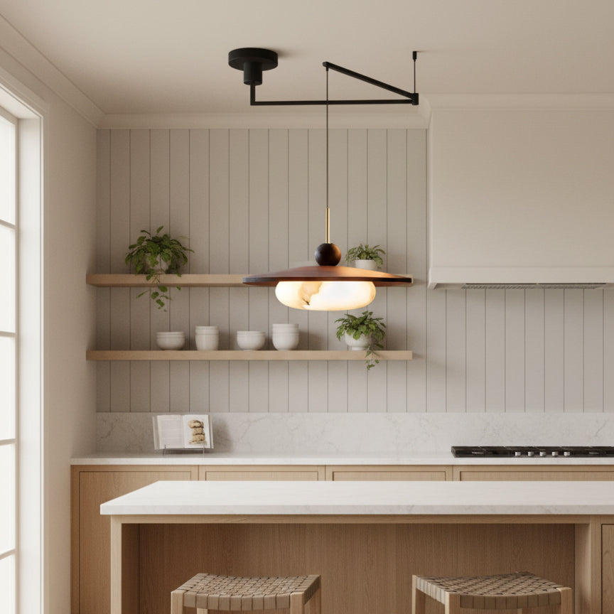 Pendelleuchte Alabaster Holz Schwenkarm, Warmweiß 3000K Modernes Design