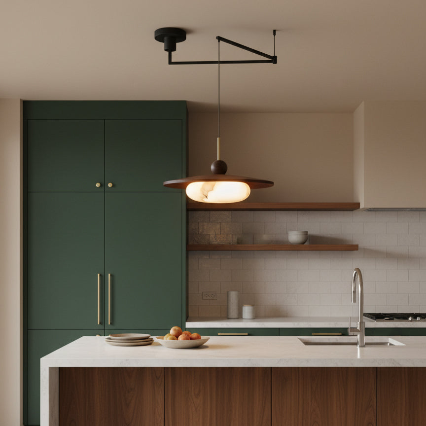 Pendelleuchte Alabaster Holz Schwenkarm, Warmweiß 3000K Modernes Design