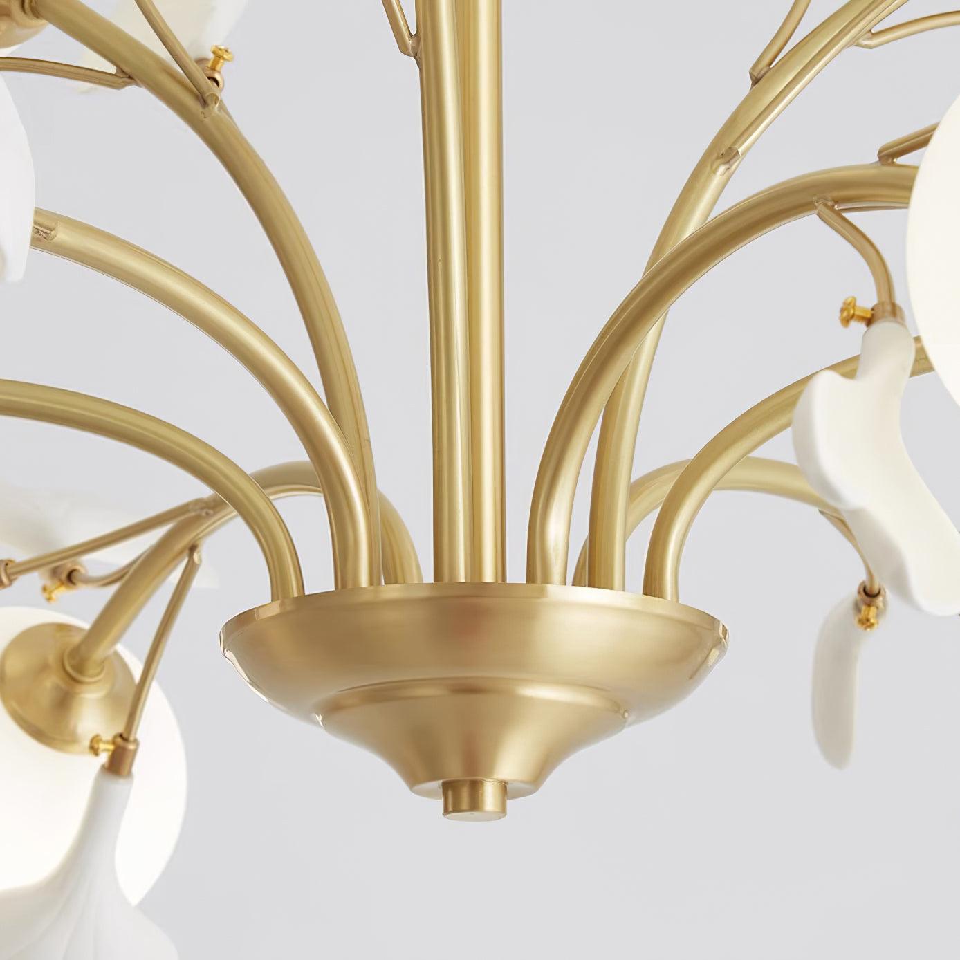 Kronleuchter Ginkgo Keramik, Design Deckenleuchte Messing 6–12 Flammig