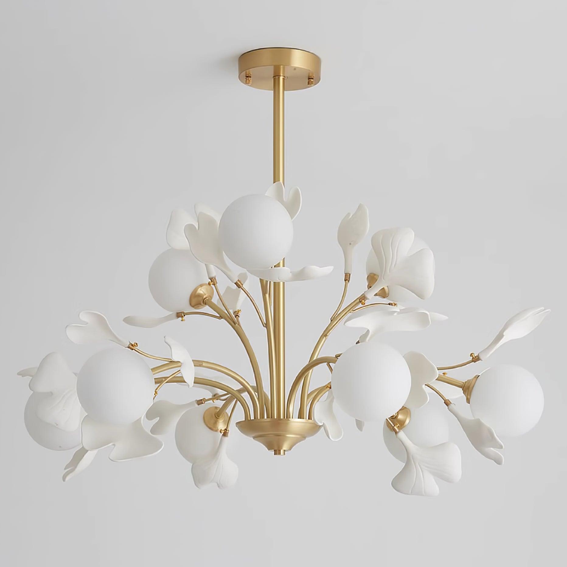 Kronleuchter Ginkgo Keramik, Design Deckenleuchte Messing 6–12 Flammig