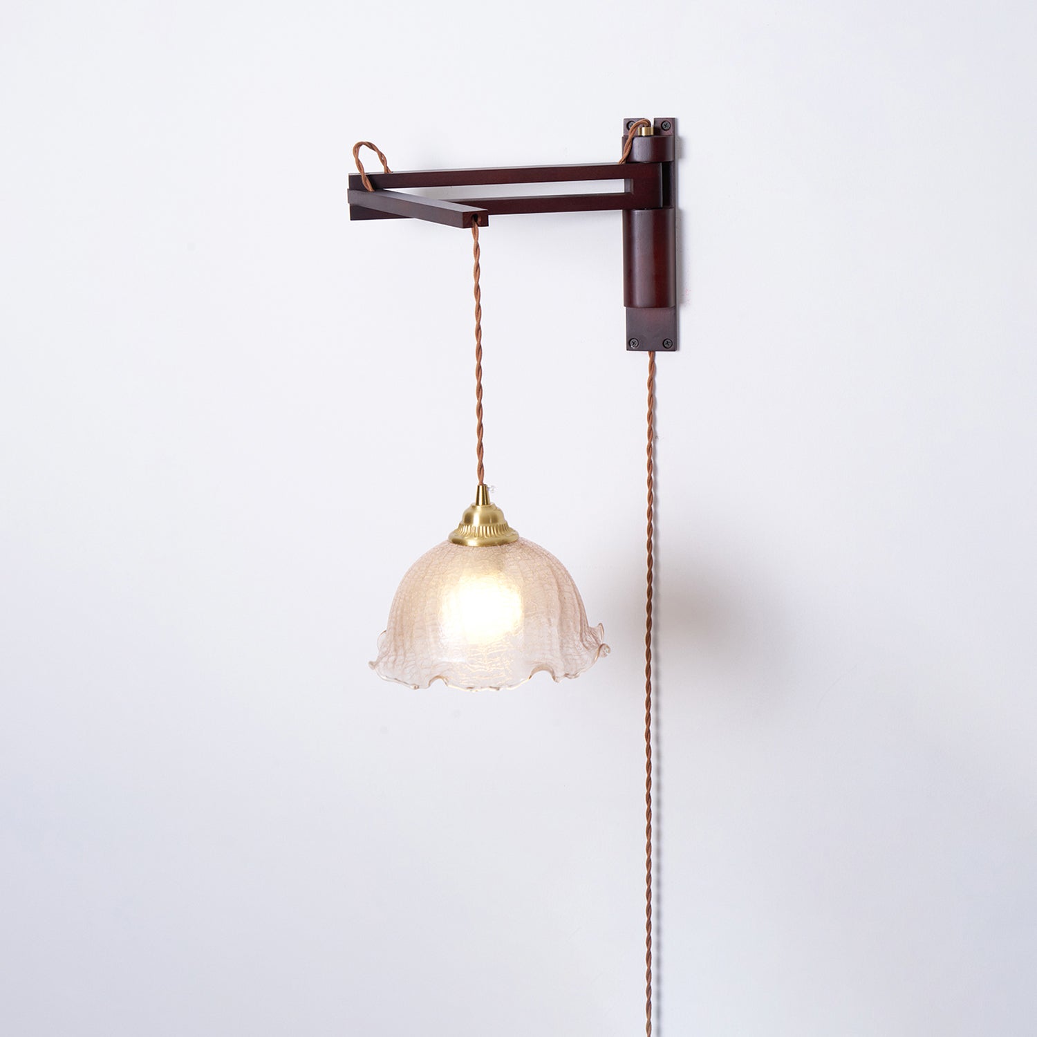 Vintage Wandlampe Plug In, Glas Messing Design Dimmbar