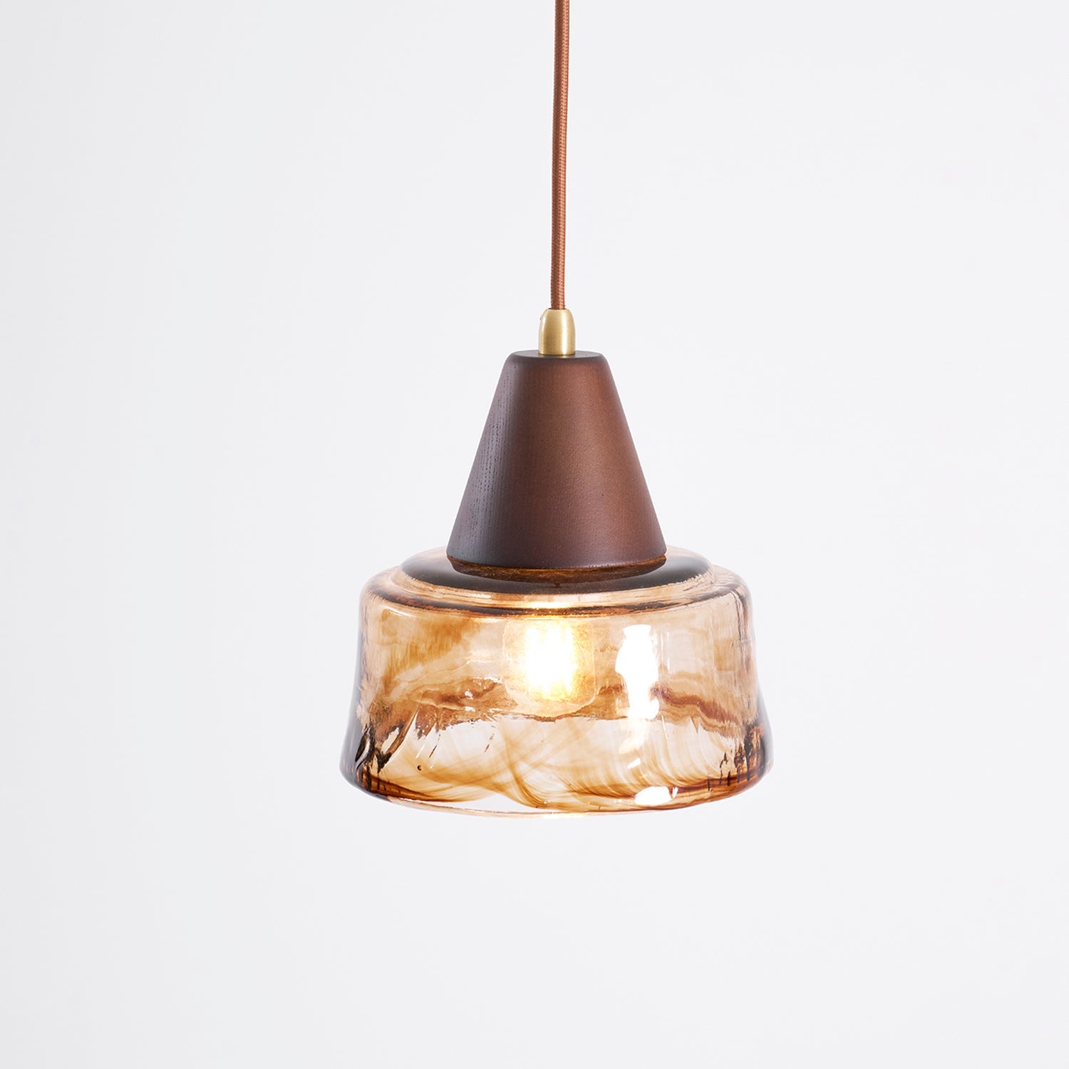Murano Glas Pendelleuchte Amber Ø35 cm, Vintage Dimmbar mit Messing & Holz