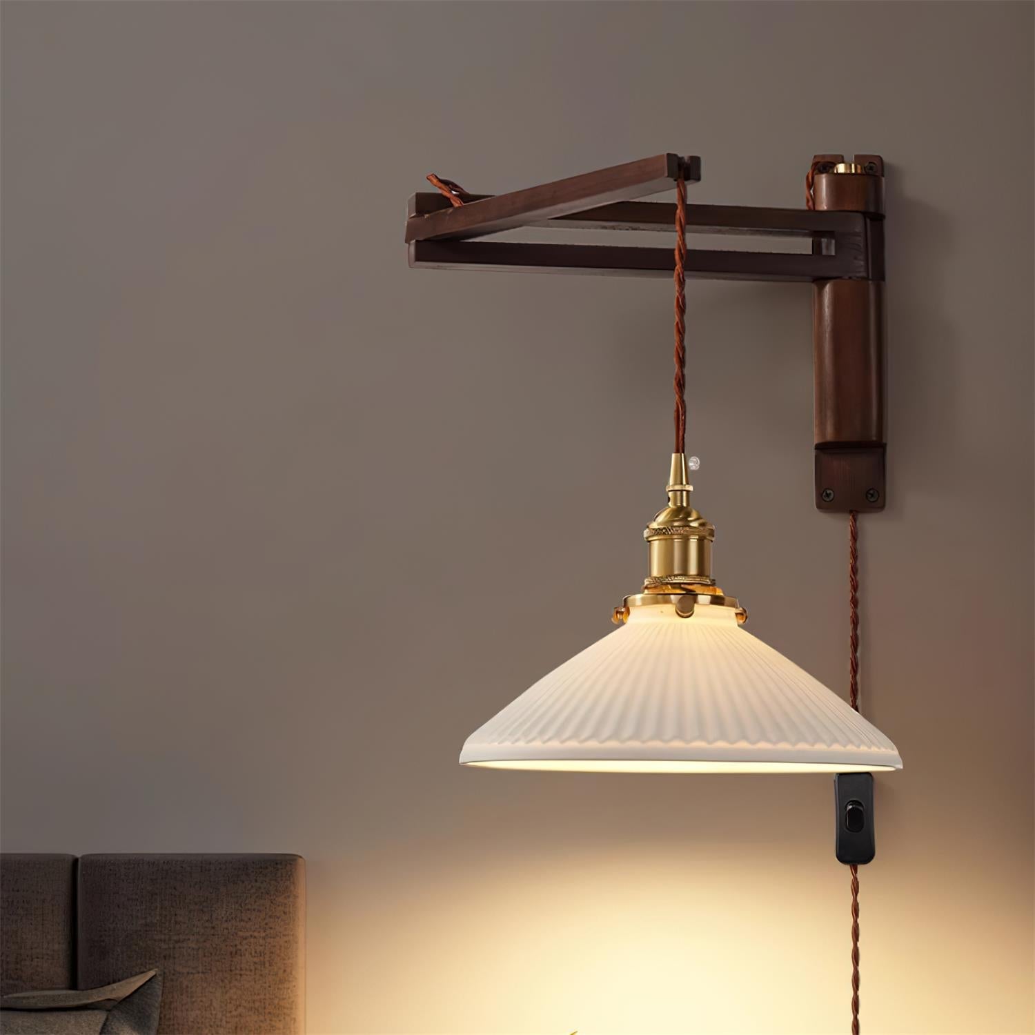 Vintage Wandlampe Plug In, Glas Messing Design Dimmbar