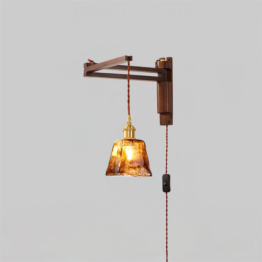 Vintage Wandlampe Plug In, Glas Messing Design Dimmbar