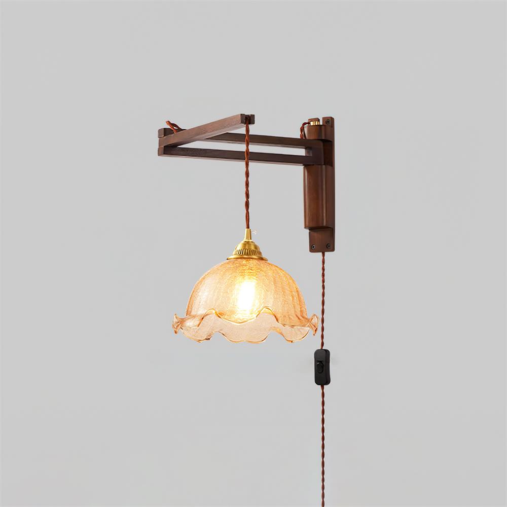 Vintage Wandlampe Plug In, Glas Messing Design Dimmbar