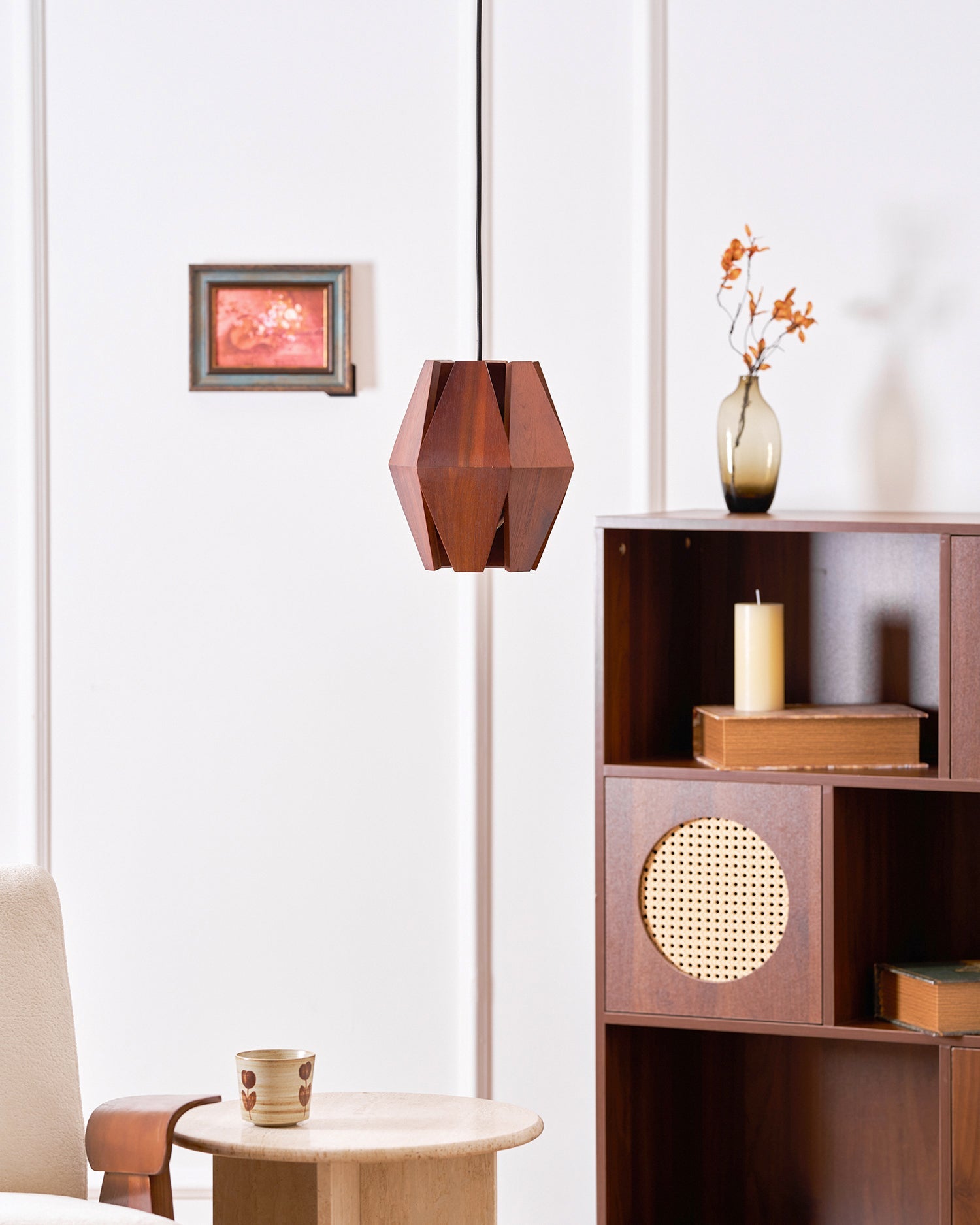 Holz Pendelleuchte Rund Ø35 cm, Dimmbar Modern