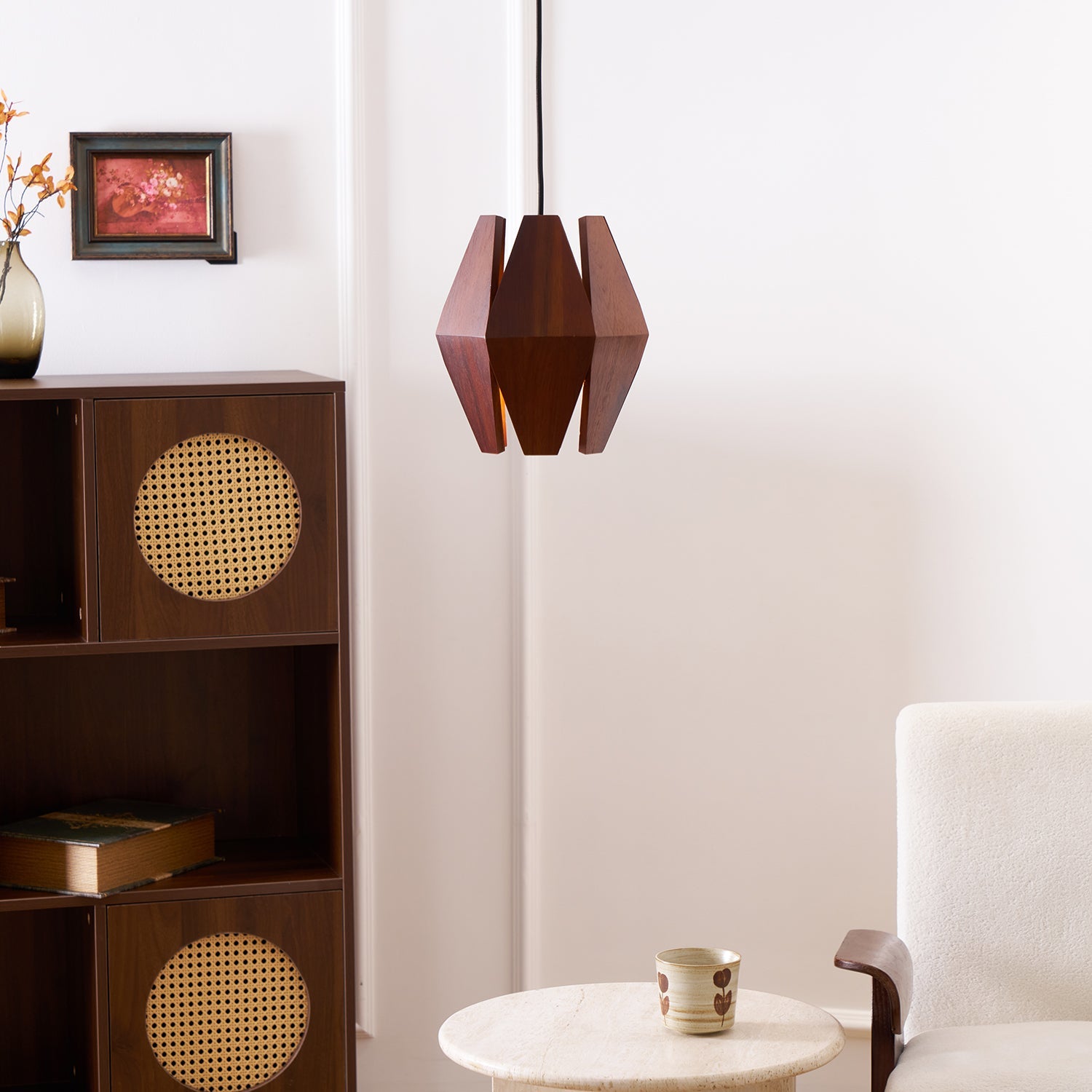 Holz Pendelleuchte Rund Ø35 cm, Dimmbar Modern
