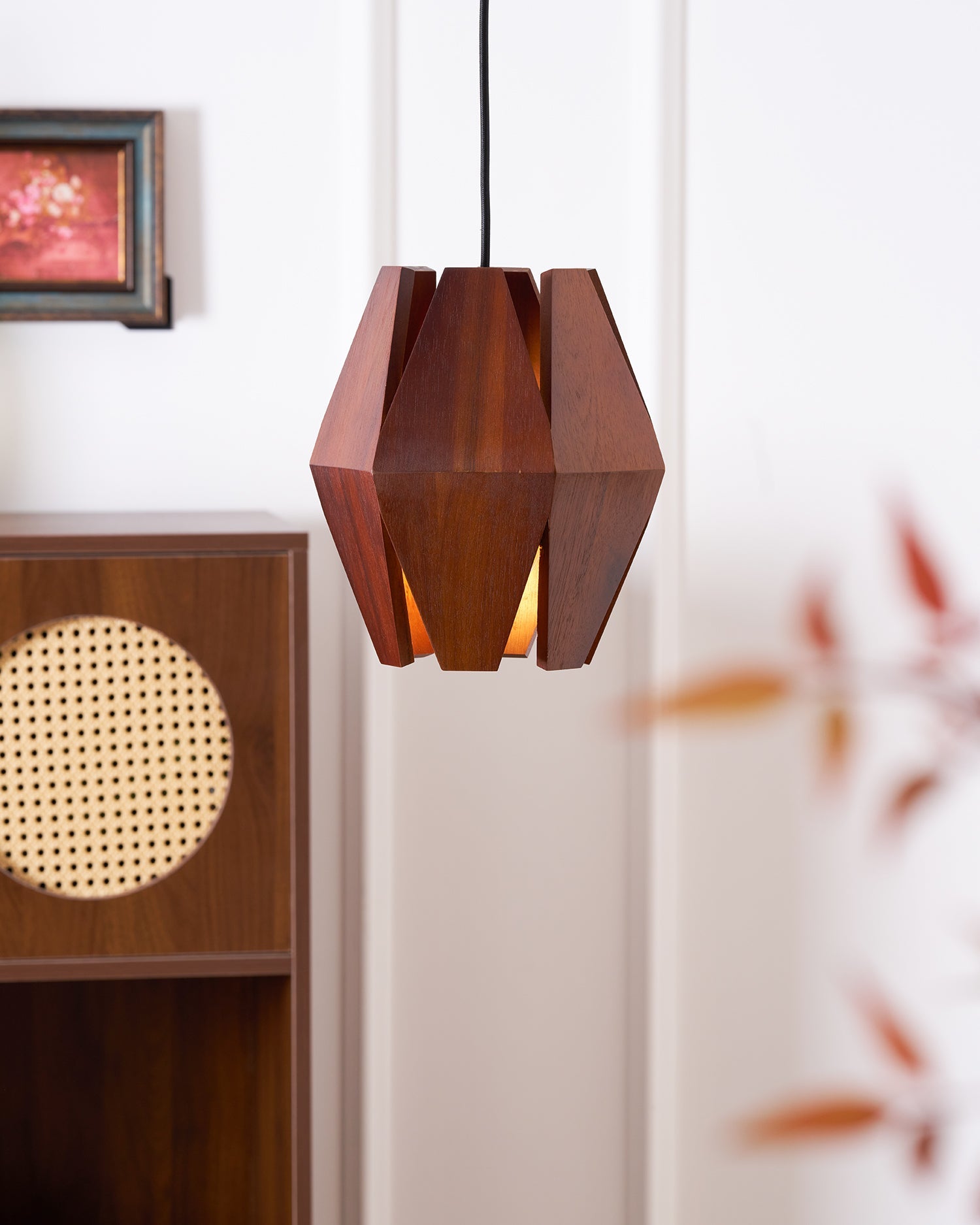 Holz Pendelleuchte Rund Ø35 cm, Dimmbar Modern