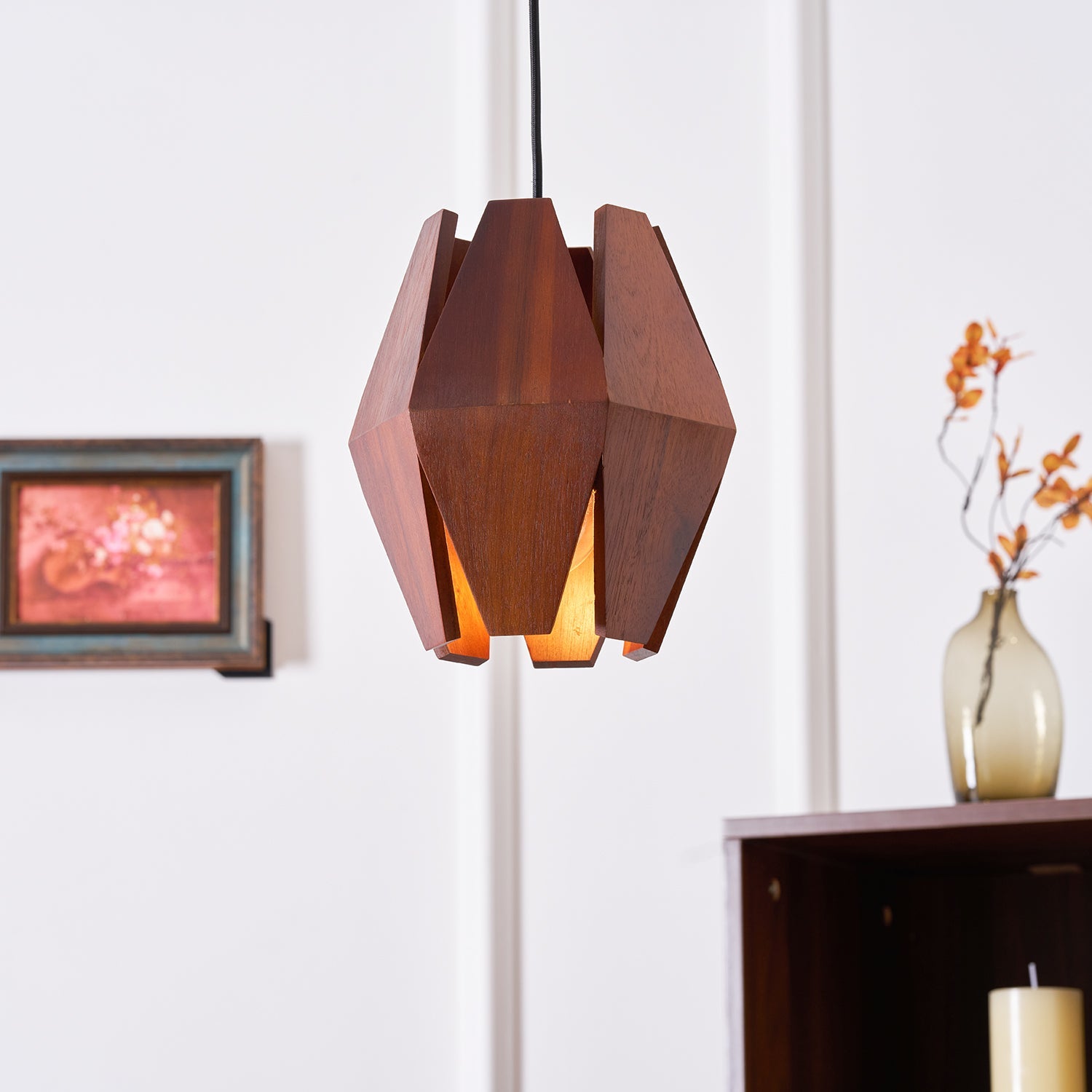 Holz Pendelleuchte Rund Ø35 cm, Dimmbar Modern