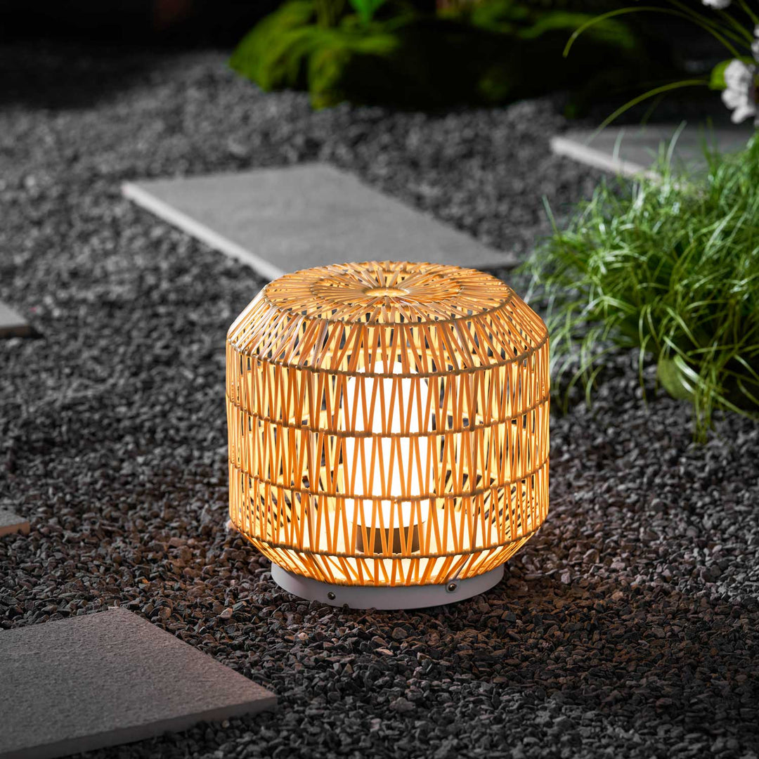 Rattan Outdoor Tischleuchte, Wetterfestes Boho Design Dimmbar