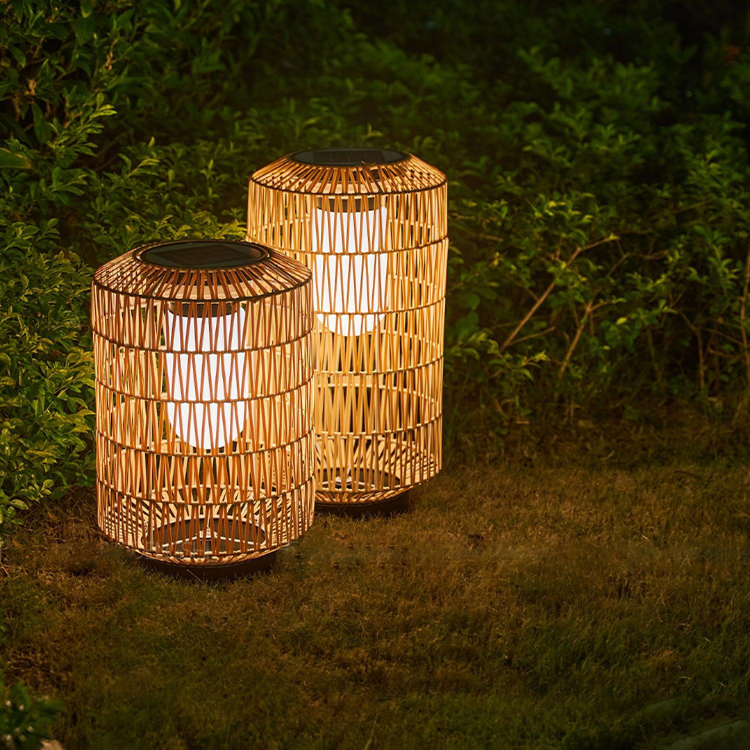 Rattan Outdoor Tischleuchte, Wetterfestes Boho Design Dimmbar