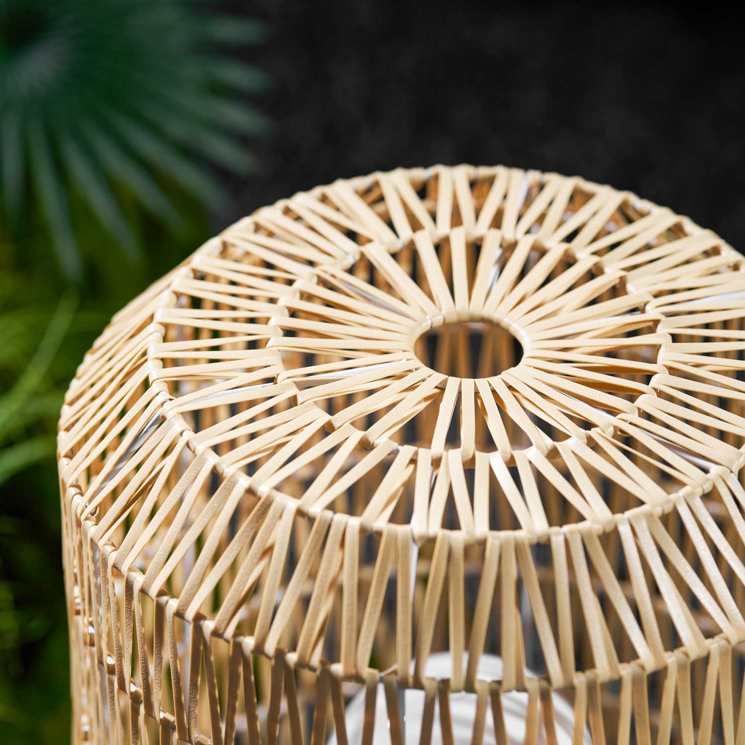 Rattan Outdoor Tischleuchte, Wetterfestes Boho Design Dimmbar