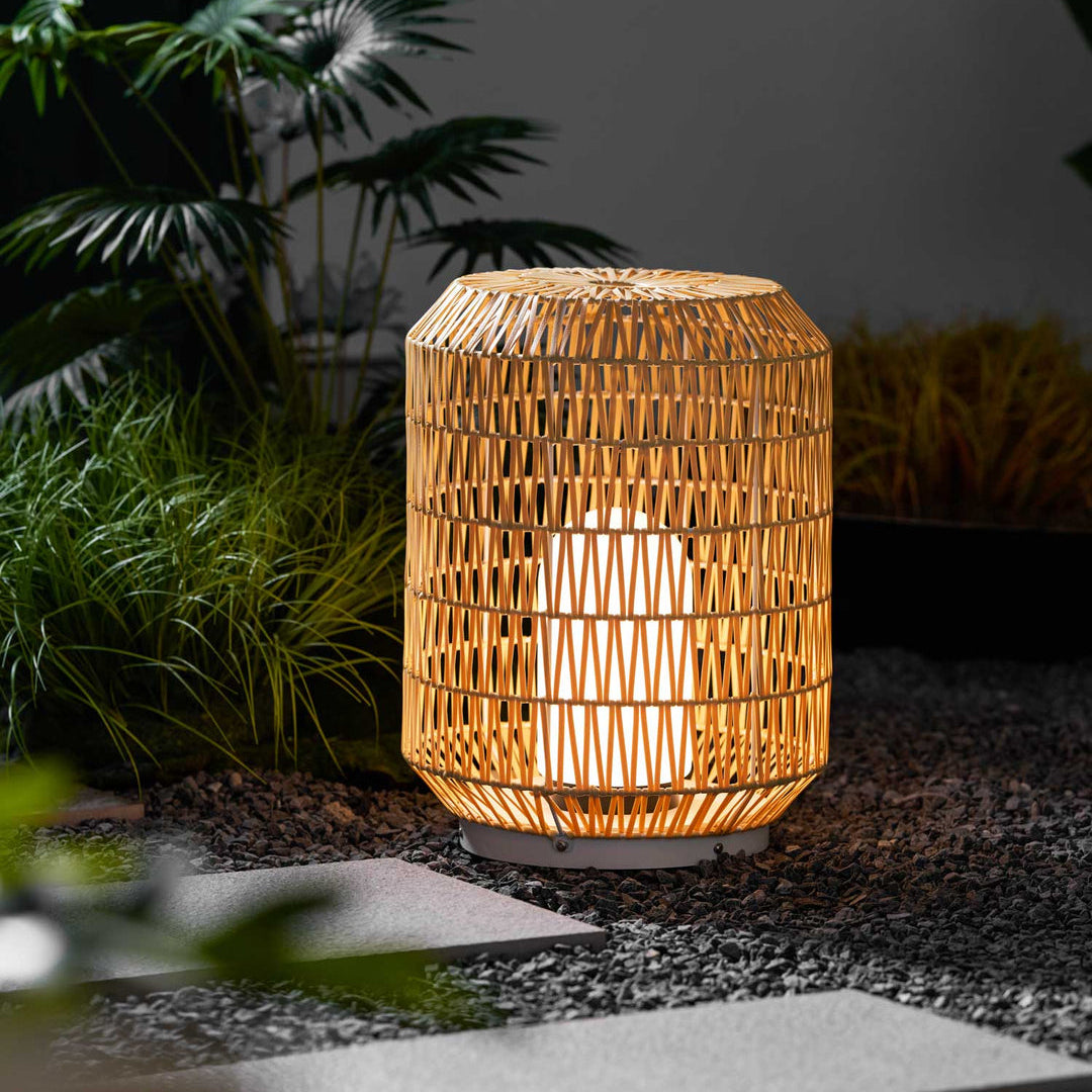 Rattan Outdoor Tischleuchte, Wetterfestes Boho Design Dimmbar