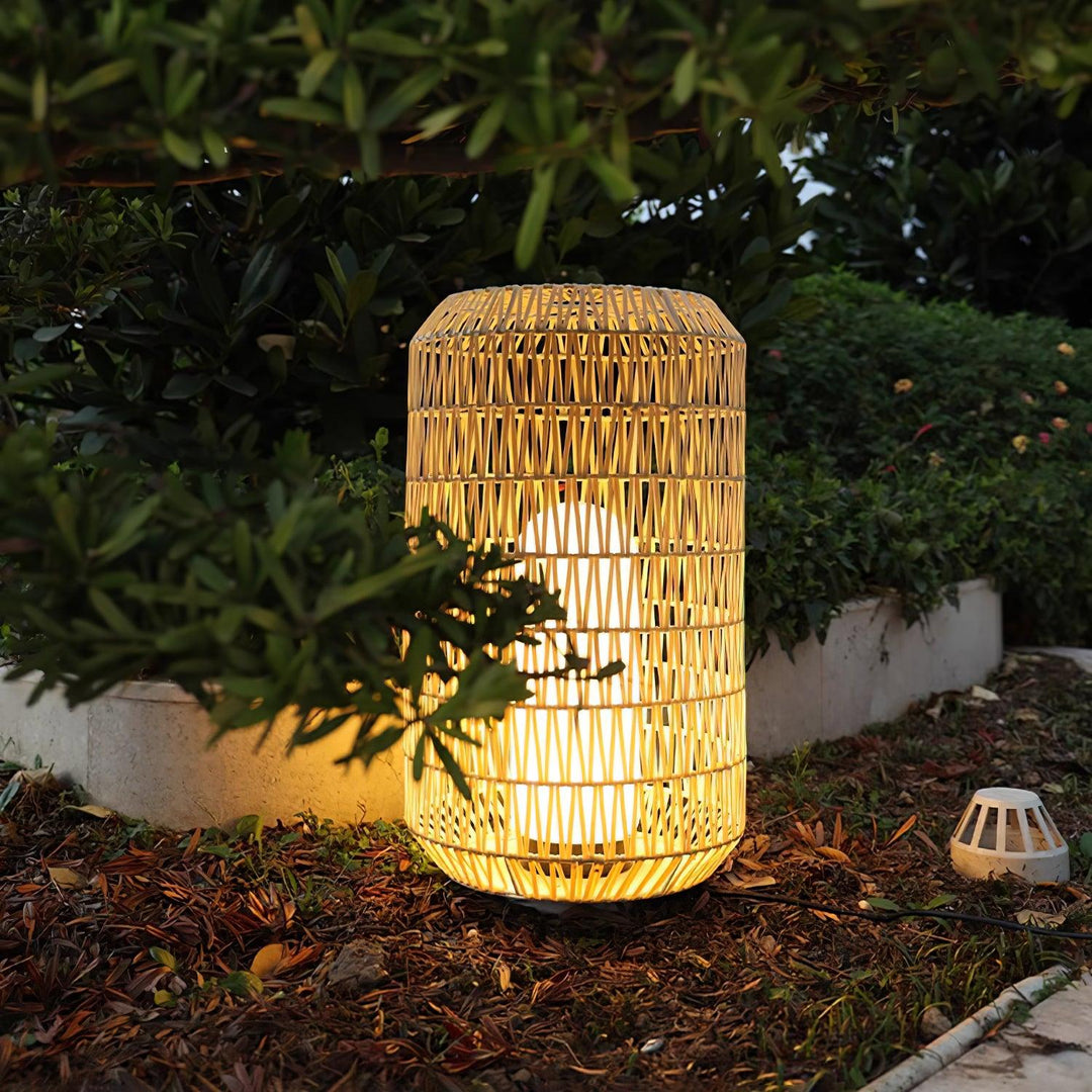 Rattan Outdoor Tischleuchte, Wetterfestes Boho Design Dimmbar