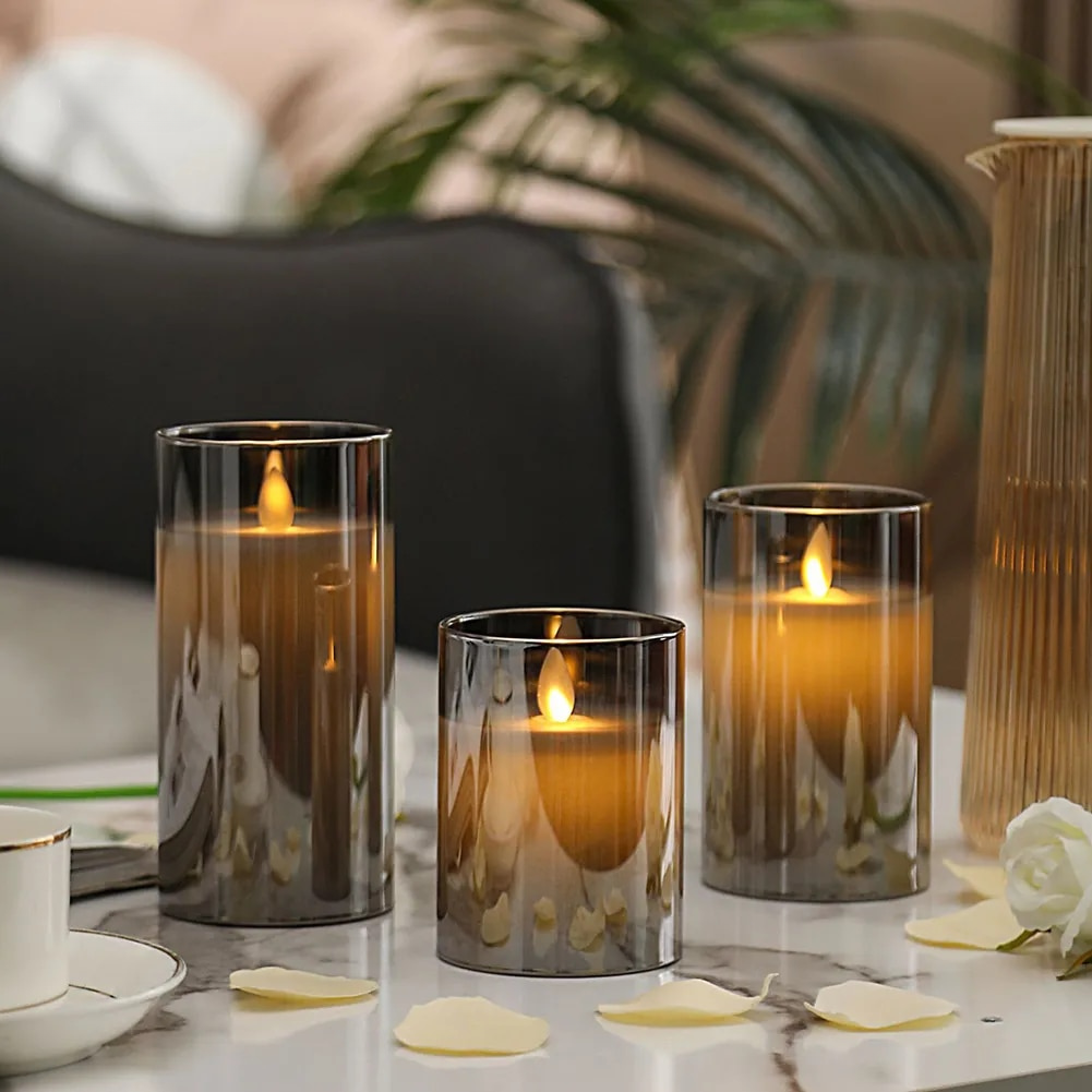 LED Kerzen Set, 3 Stück, mit Fernbedienung, Flammeneffekt