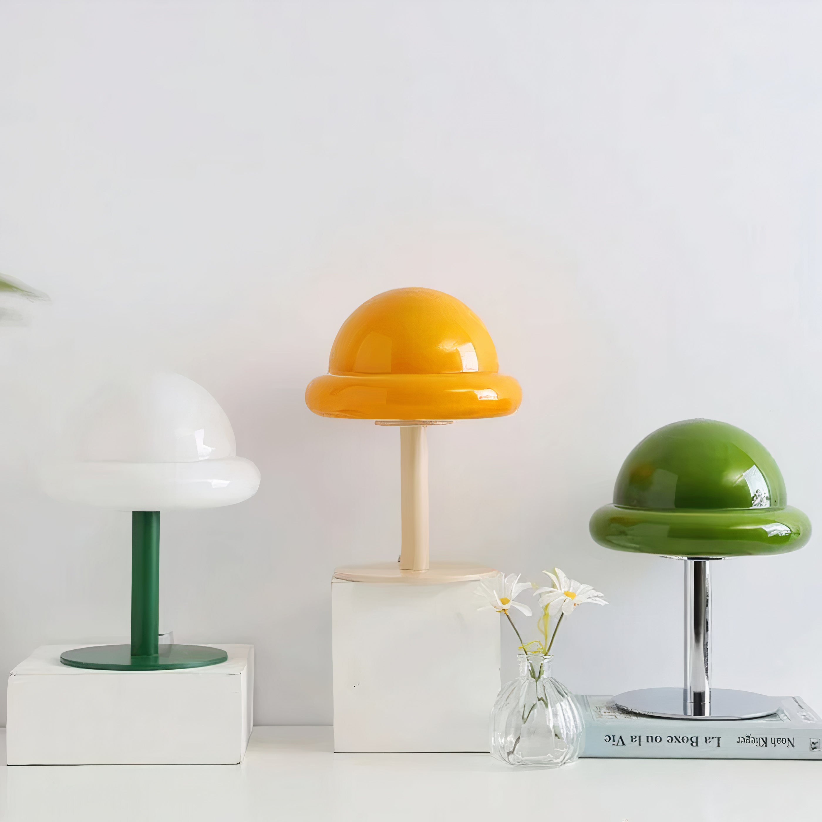Pilz Tischlampe Glas, Bauhaus Mid-Century Design, LED E27