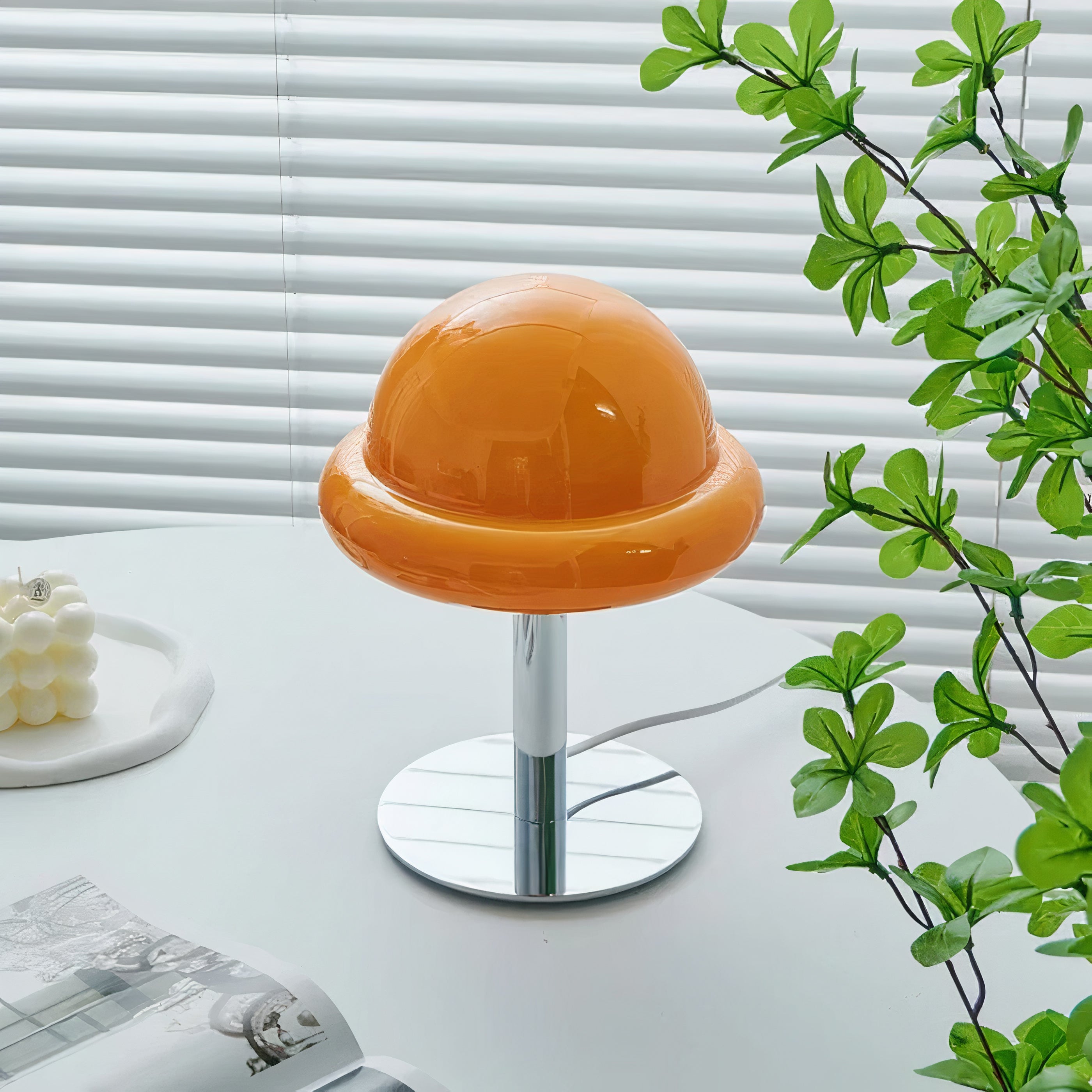 Pilz Tischlampe Glas, Bauhaus Mid-Century Design, LED E27