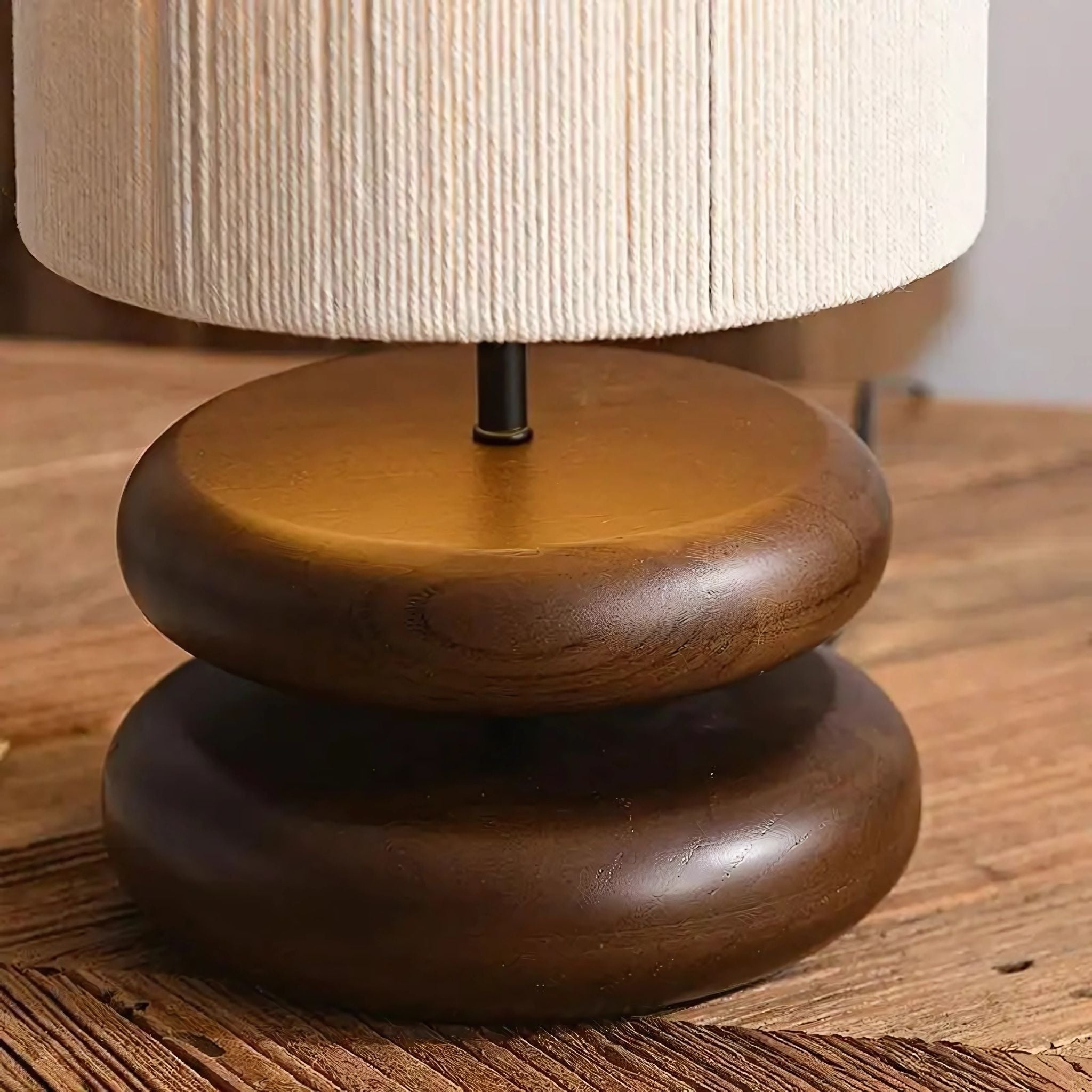 Holz Tischlampe Stoffschirm, Nachttischlampe Walnuss modern