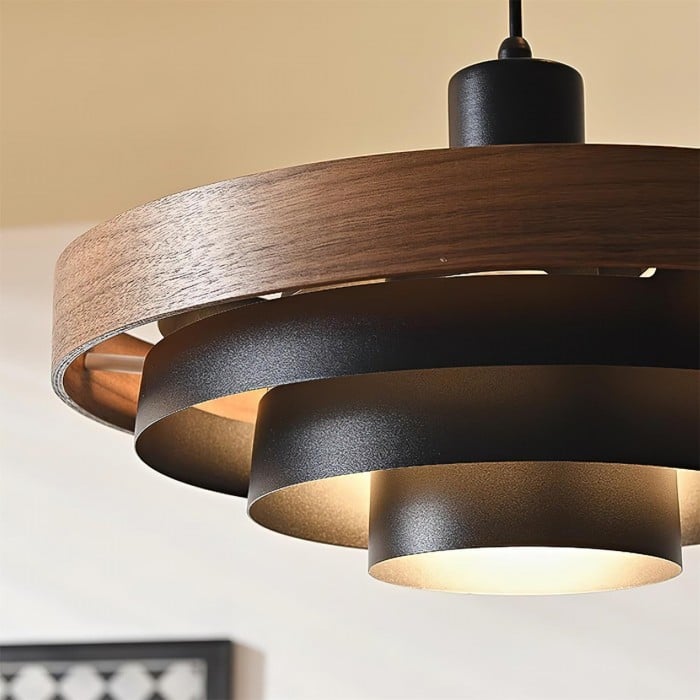 Hängelampe Holz Trommel Mehrschichtig, Skandinavische Pendelleuchte Ø40 cm