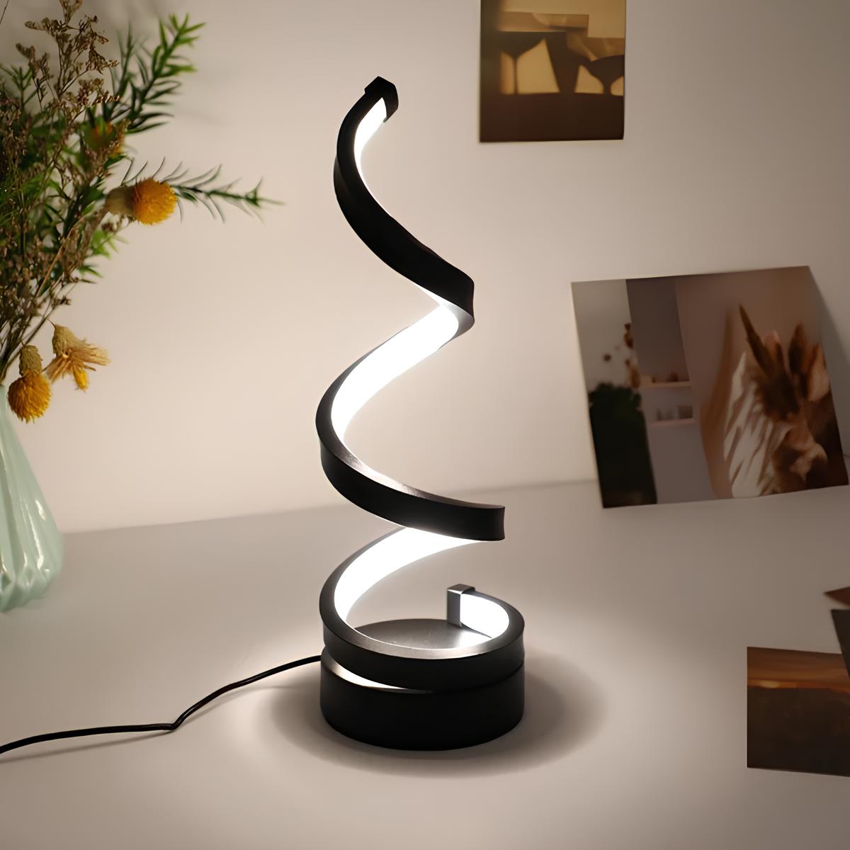 LED Tischlampe Spiral Design, Dimmbar, 3 Lichtfarben, USB oder Akku