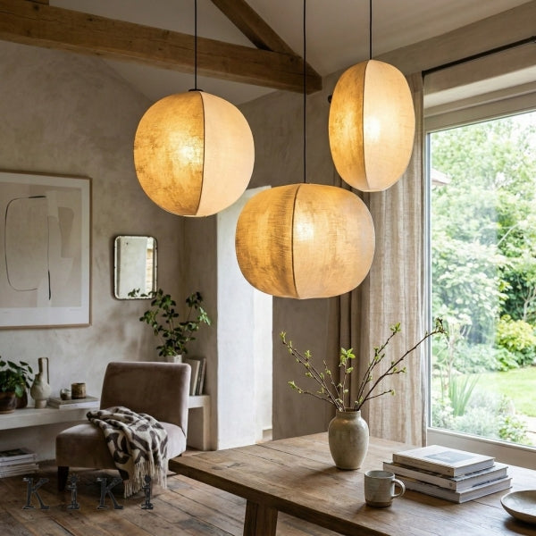 Hängelampe Stoff Weiß Laterne, Japanische Pendelleuchte Wabi Sabi