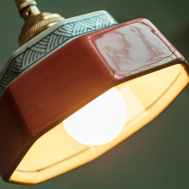 Pendelleuchte Keramik handbemalt – Skandinavisches Design, E27 LED