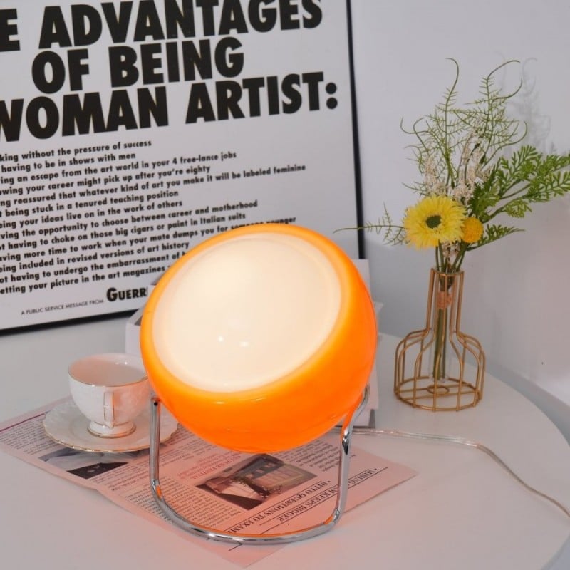 Bauhaus Tischlampe Glas Weiß Orange, Design Nachttischlampe LED