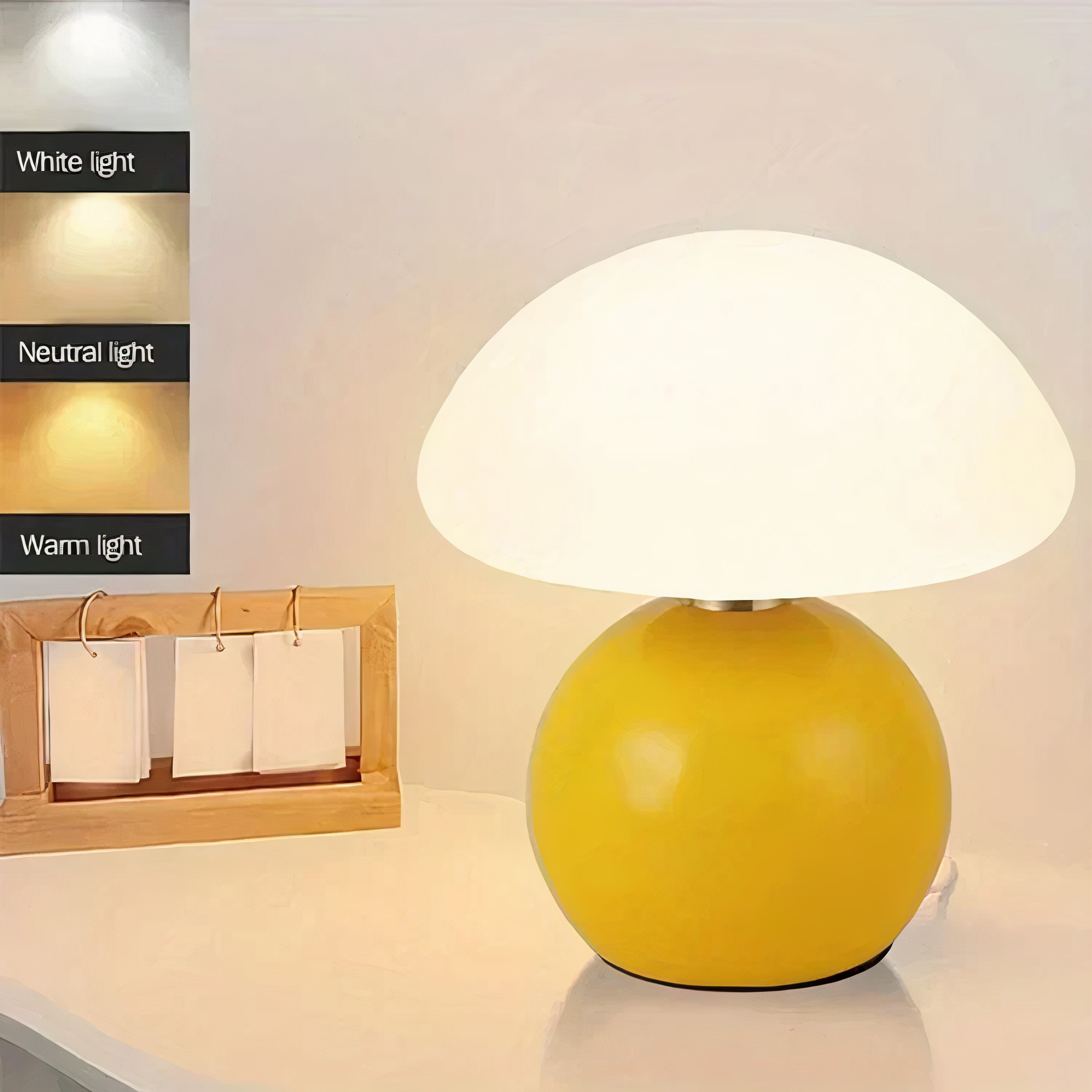 Pilz Tischlampe Keramik LED, Moderne Tischleuchte 3 Lichtfarben