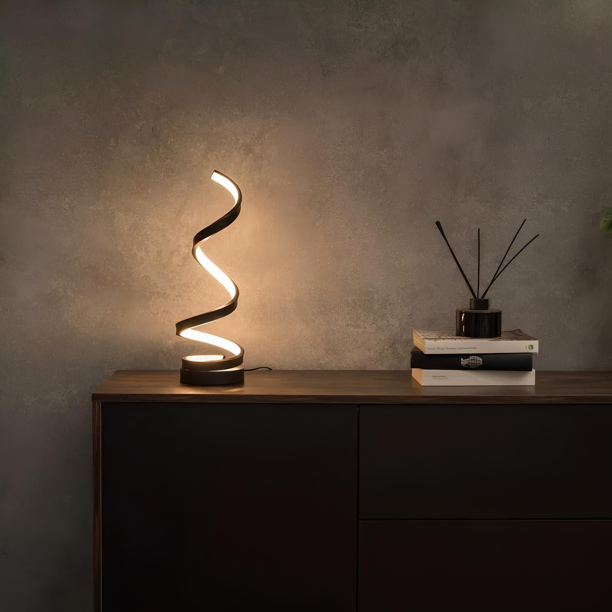 LED Tischlampe Spiral Design, Dimmbar, 3 Lichtfarben, USB oder Akku