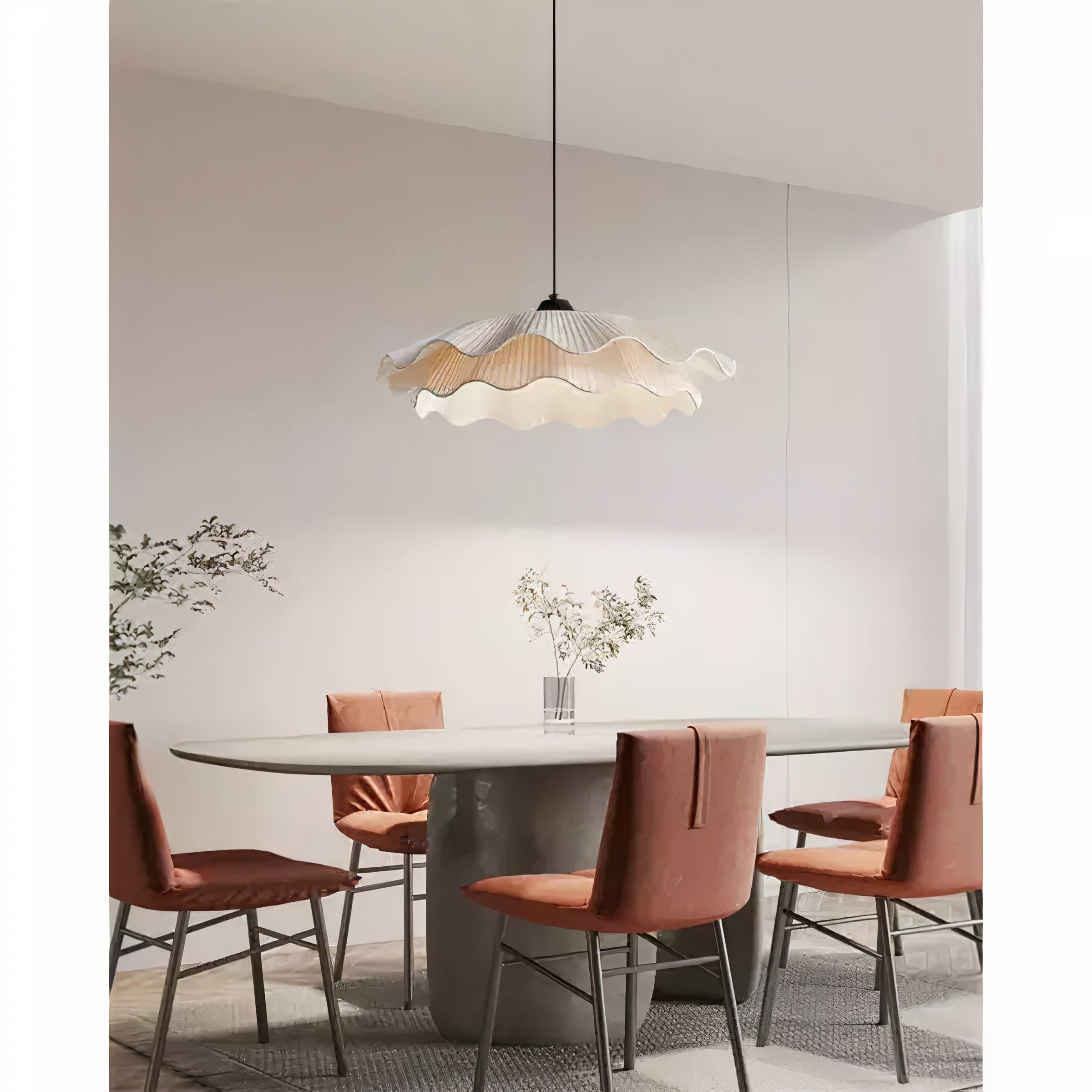 Hängelampe Stoff Weiß Rund, Wellenform Pendelleuchte Ø50 cm LED