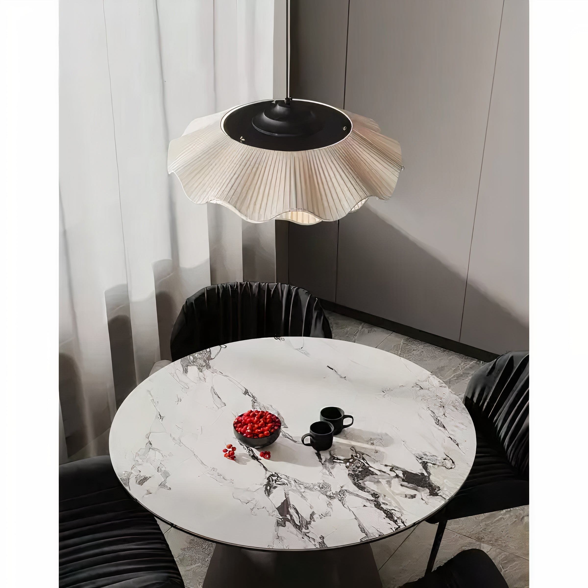 Hängelampe Stoff Weiß Rund, Wellenform Pendelleuchte Ø50 cm LED