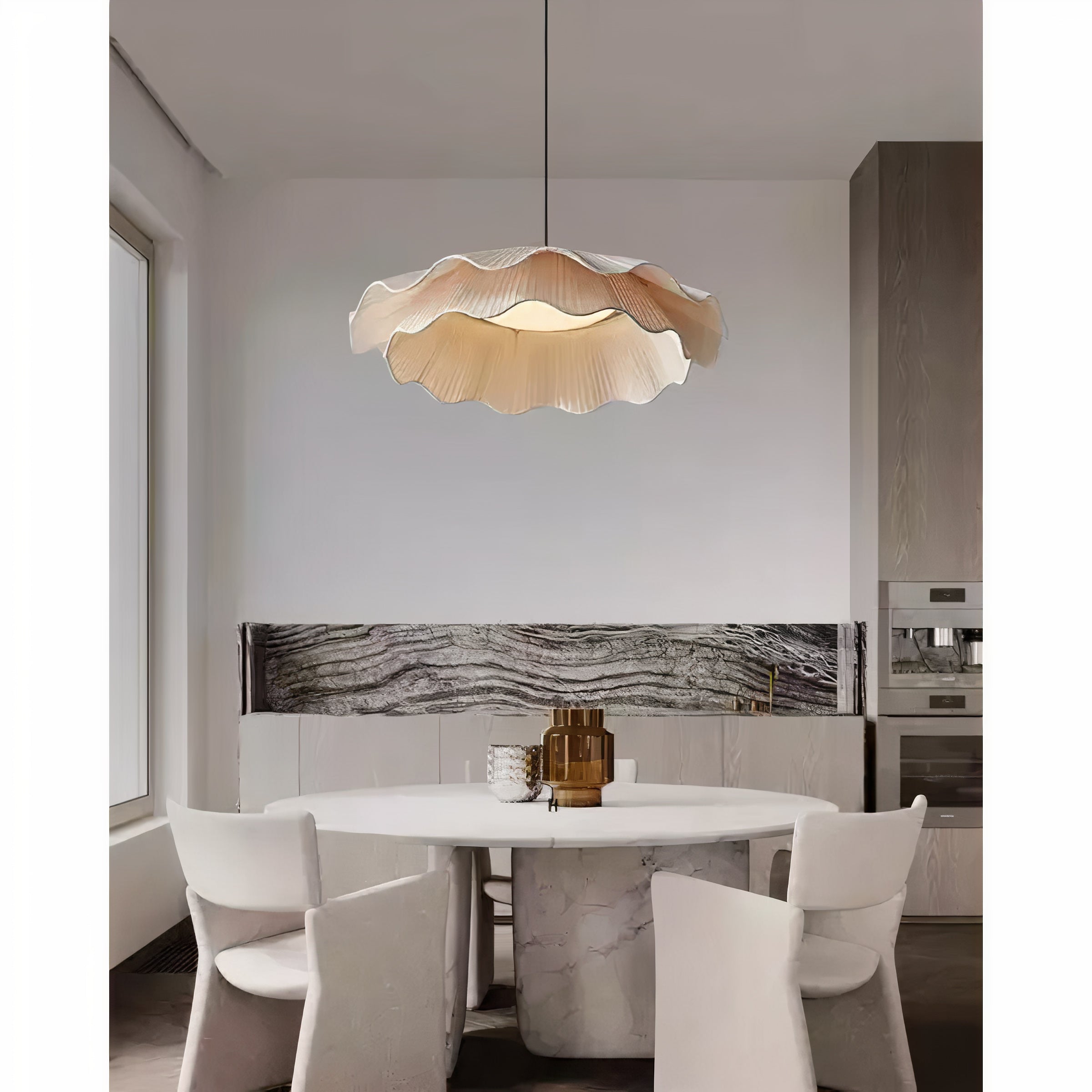Hängelampe Stoff Weiß Rund, Wellenform Pendelleuchte Ø50 cm LED