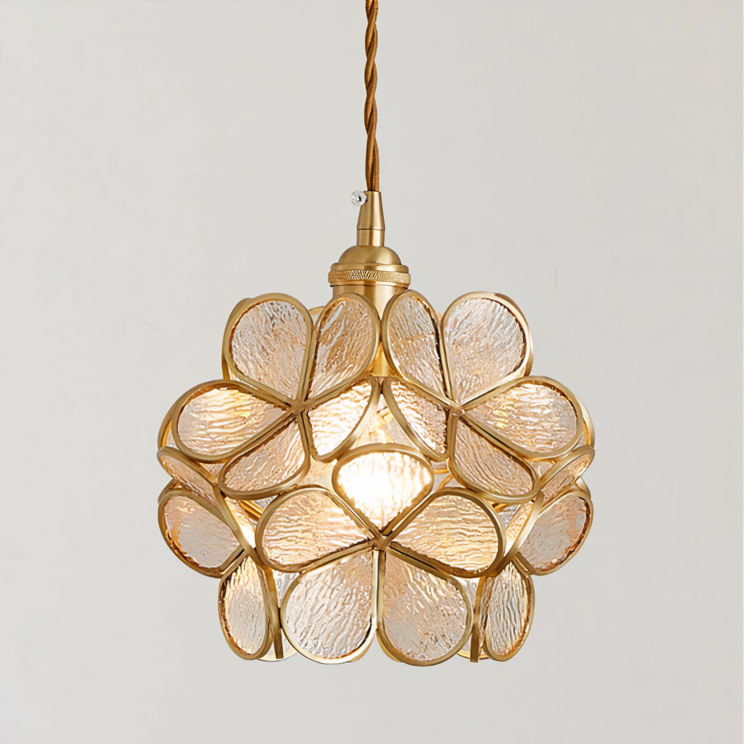 Vintage Glas Pendelleuchte Blüte Messing, Hängelampe E27 modern