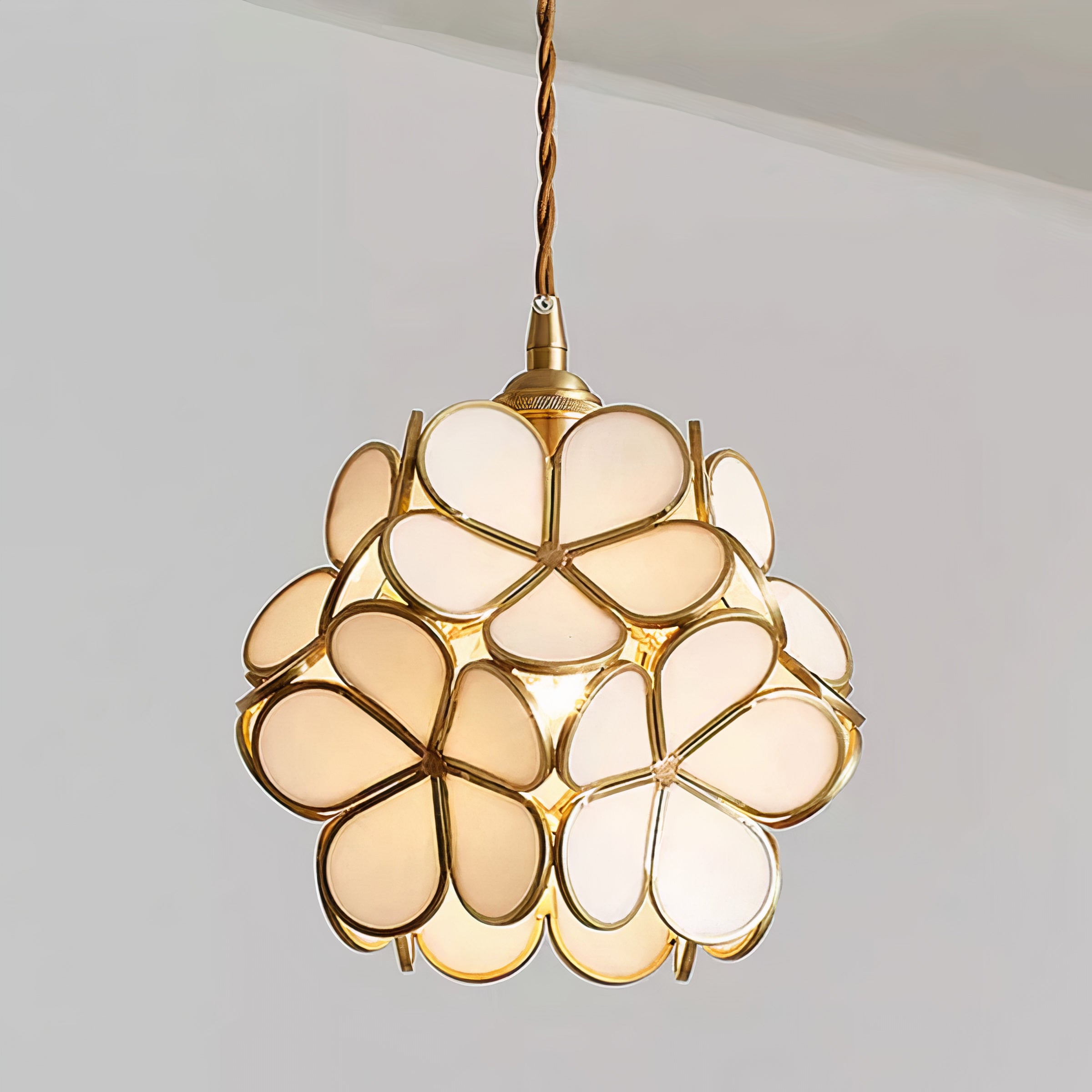 Vintage Glas Pendelleuchte Blüte Messing, Hängelampe E27 modern