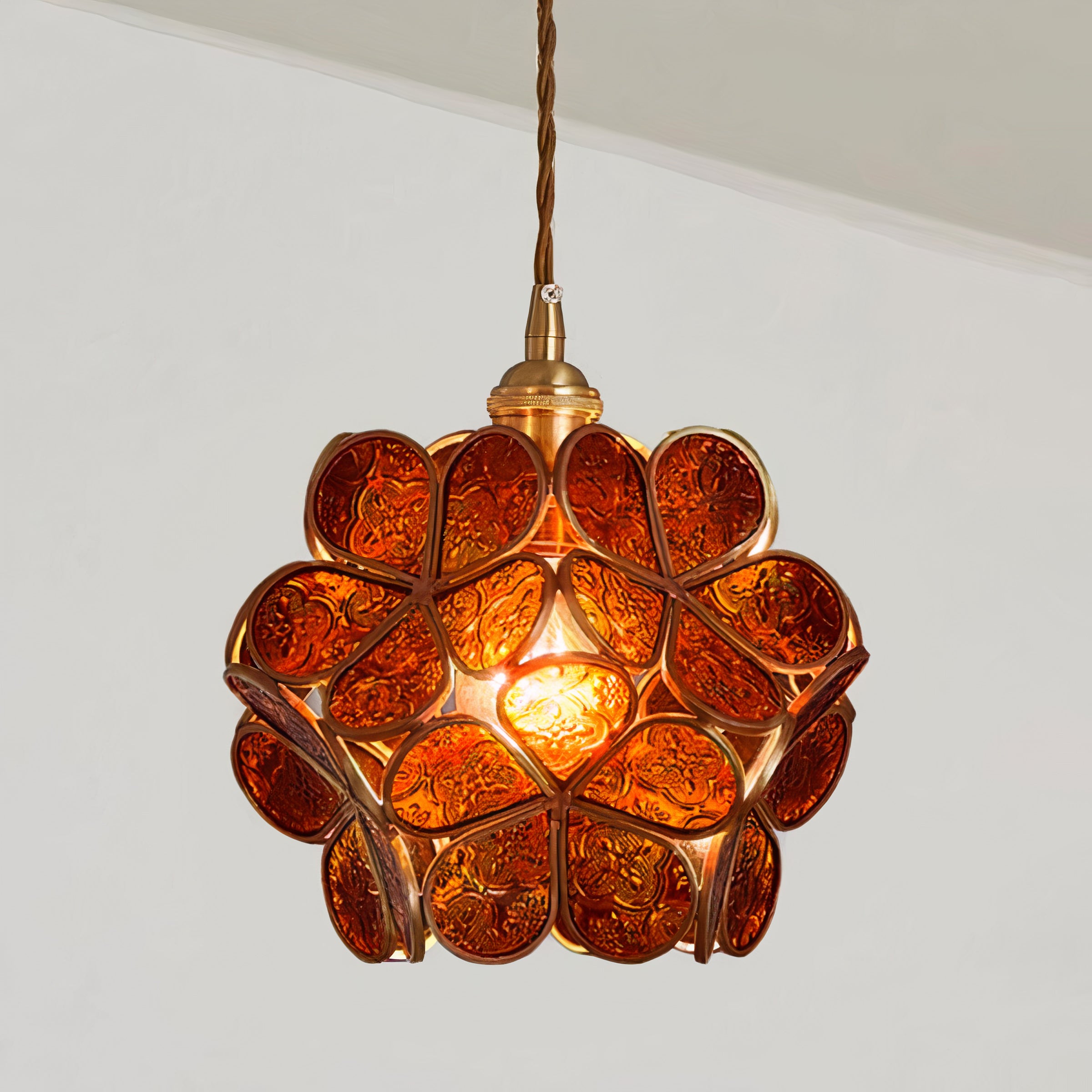 Vintage Glas Pendelleuchte Blüte Messing, Hängelampe E27 modern