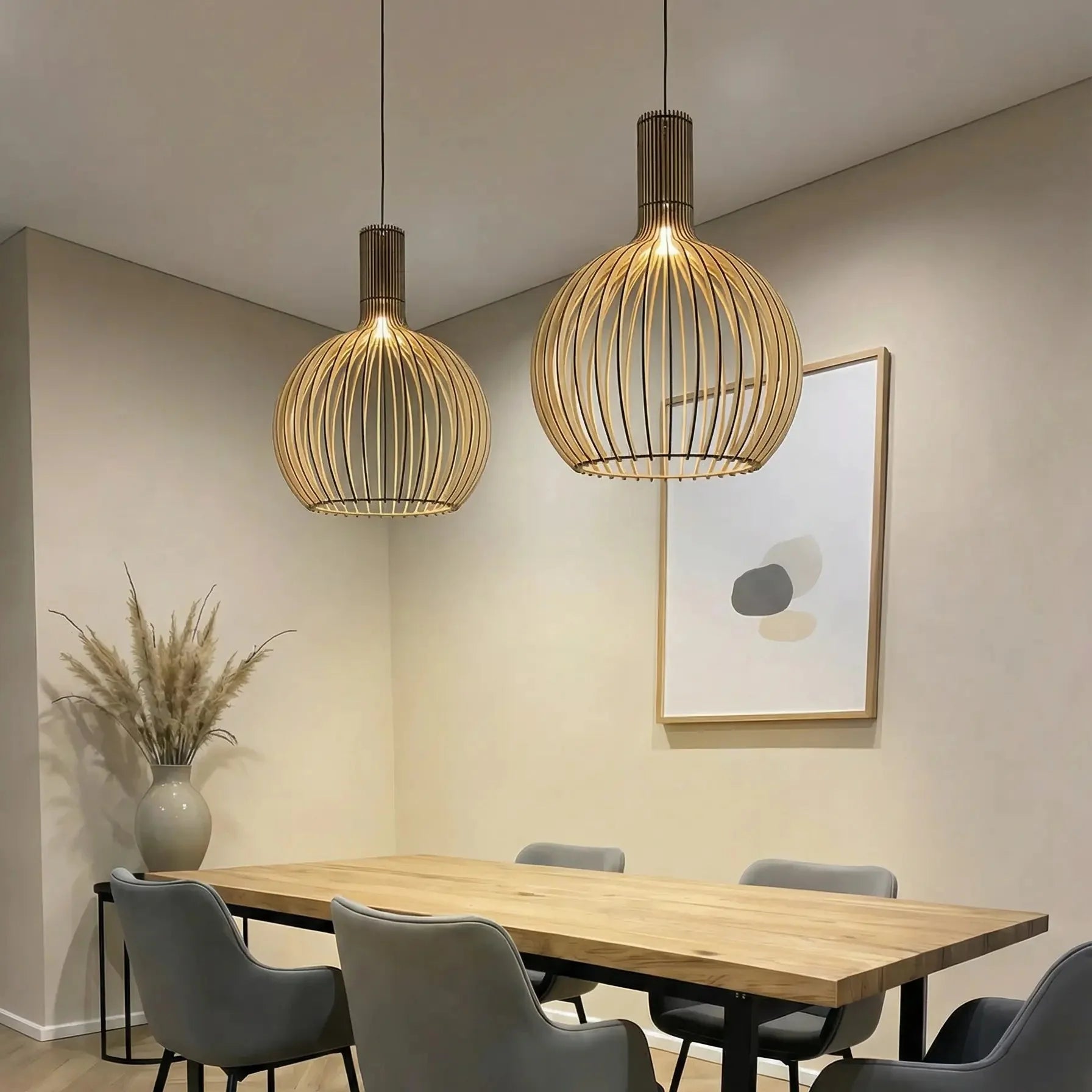 Hängelampe Holz Lamellen, Skandinavische Pendelleuchte E27 35/45/55 cm