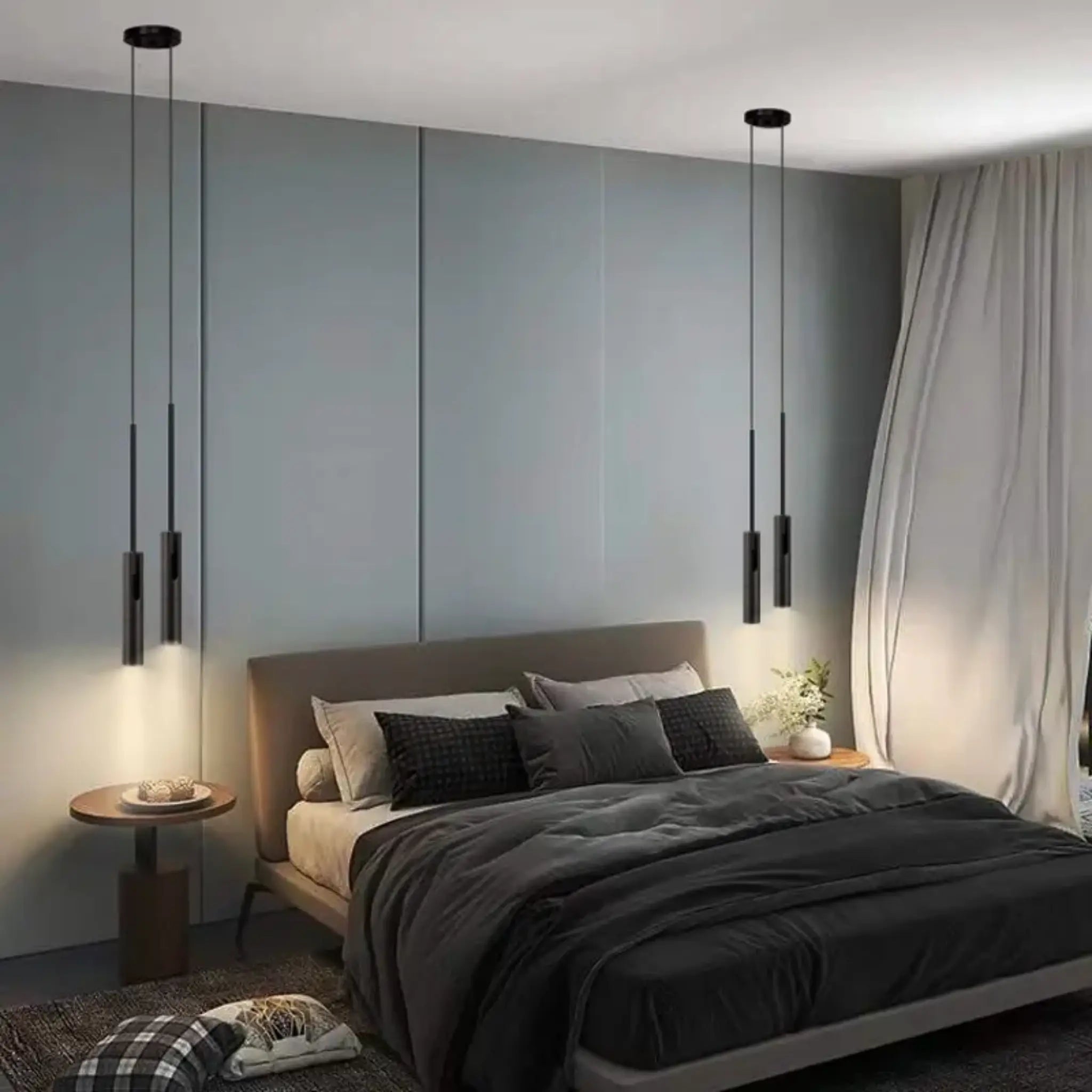 Hängelampe Schwarz Gold LED, Pendelleuchte Nachttisch 1/2er Set Dimmbar