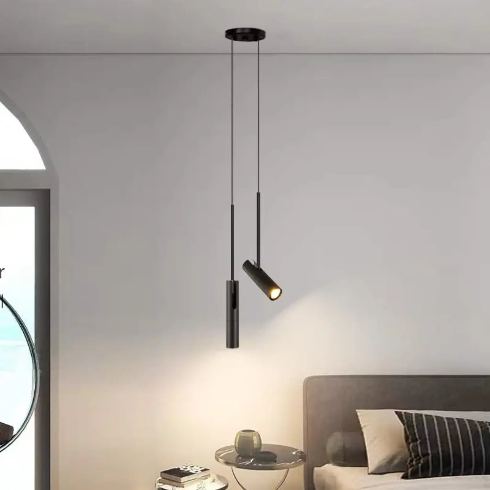 Hängelampe Schwarz Gold LED, Pendelleuchte Nachttisch 1/2er Set Dimmbar