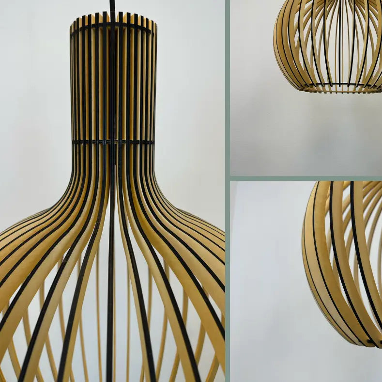 Hängelampe Holz Lamellen, Skandinavische Pendelleuchte E27 35/45/55 cm