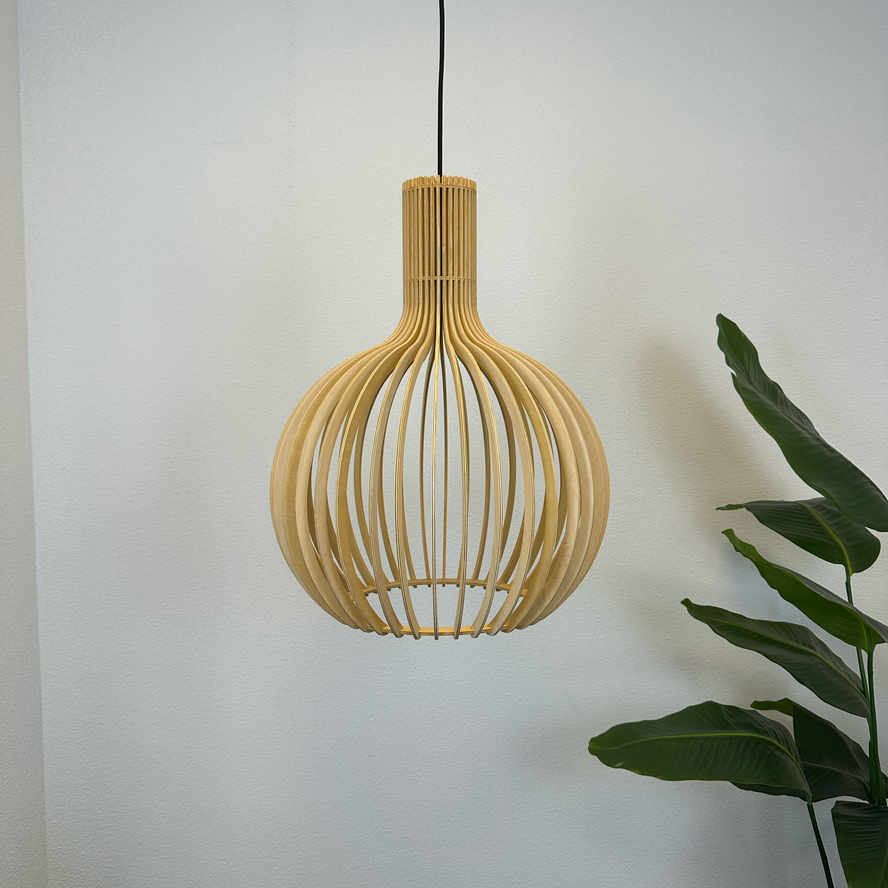 Hängelampe Holz Lamellen, Skandinavische Pendelleuchte E27 35/45/55 cm