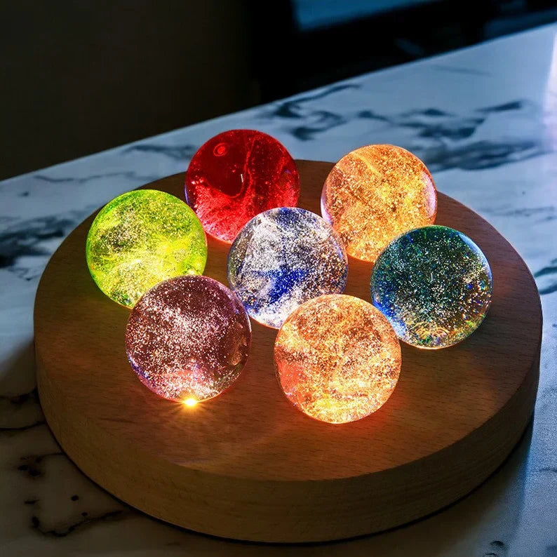LED Galaxie Lampe Glaskugel, Deko Licht mit 7 Kugeln
