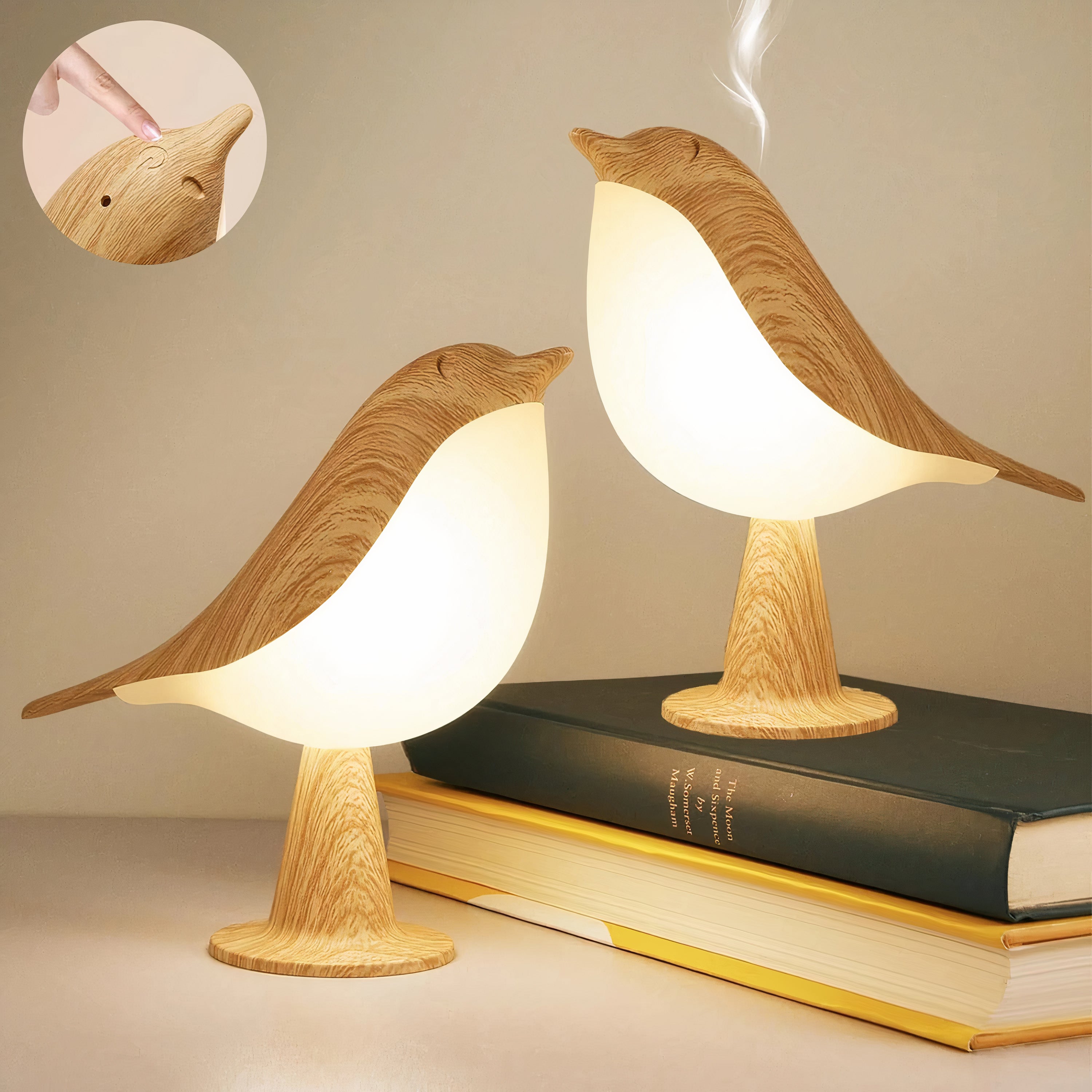 Nachttischlampe kabellos Touch, LED Tischlampe Vogel Design