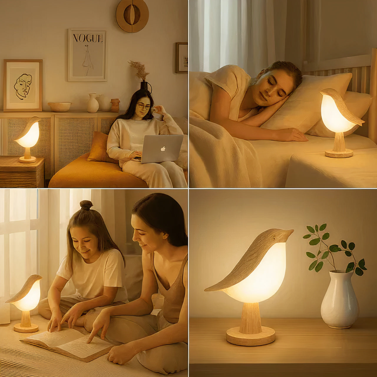 Nachttischlampe kabellos Touch, LED Tischlampe Vogel Design