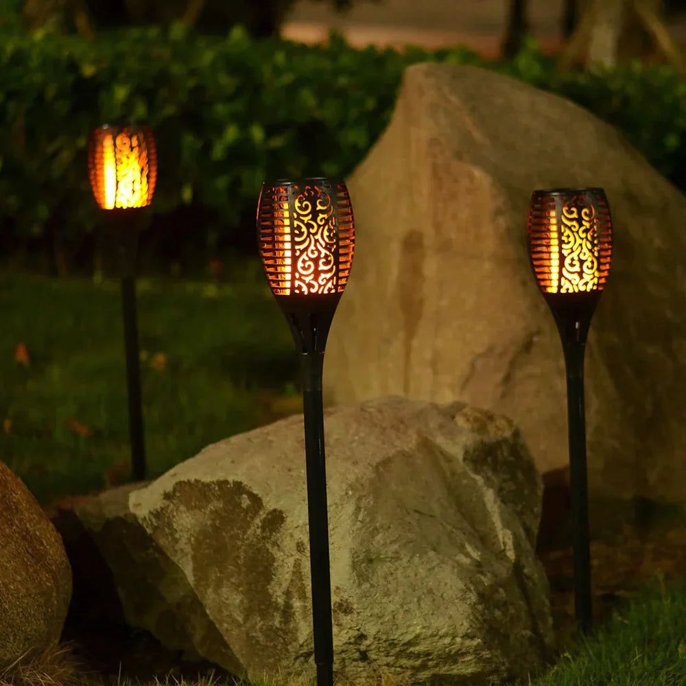 Solar Gartenfackeln LED, 4 Stück, mit Dämmerungssensor, IP65, Warmweiß